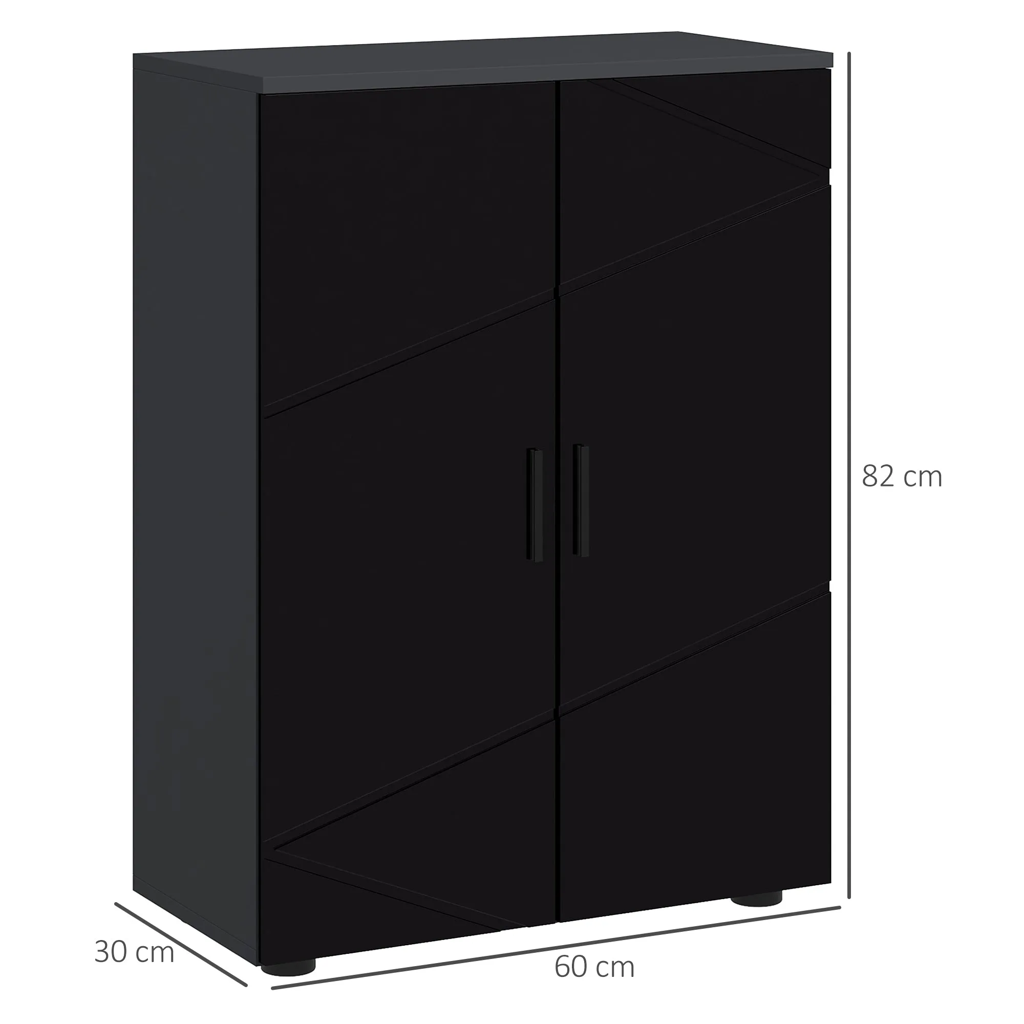 Bathroom Cabinet with 2 Wooden Doors, 3 Shelves and Soft Closing, 60x30x82cm, Black - Image 3