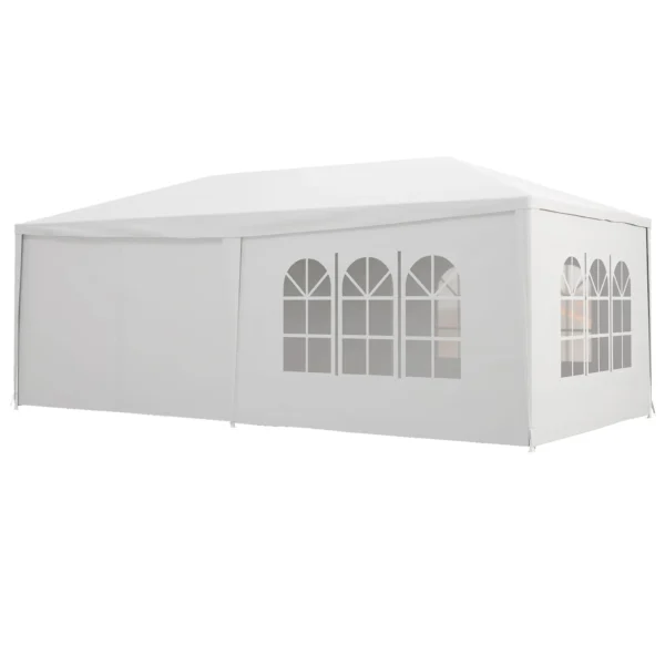 Gazebo Party Tent 6x3m with Removable Side Walls, Doors and Windows, White