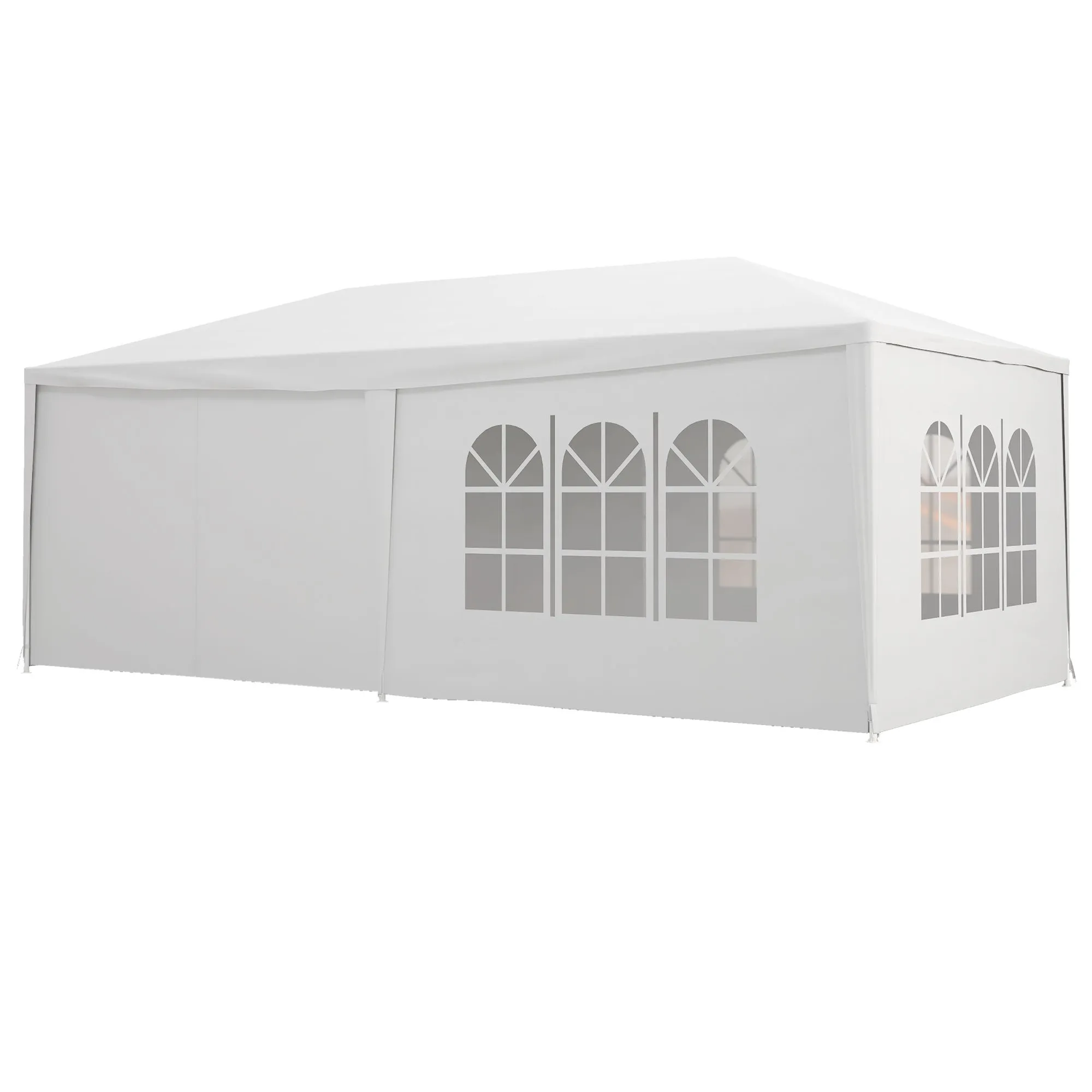 Gazebo Party Tent 6x3m with Removable Side Walls, Doors and Windows, White