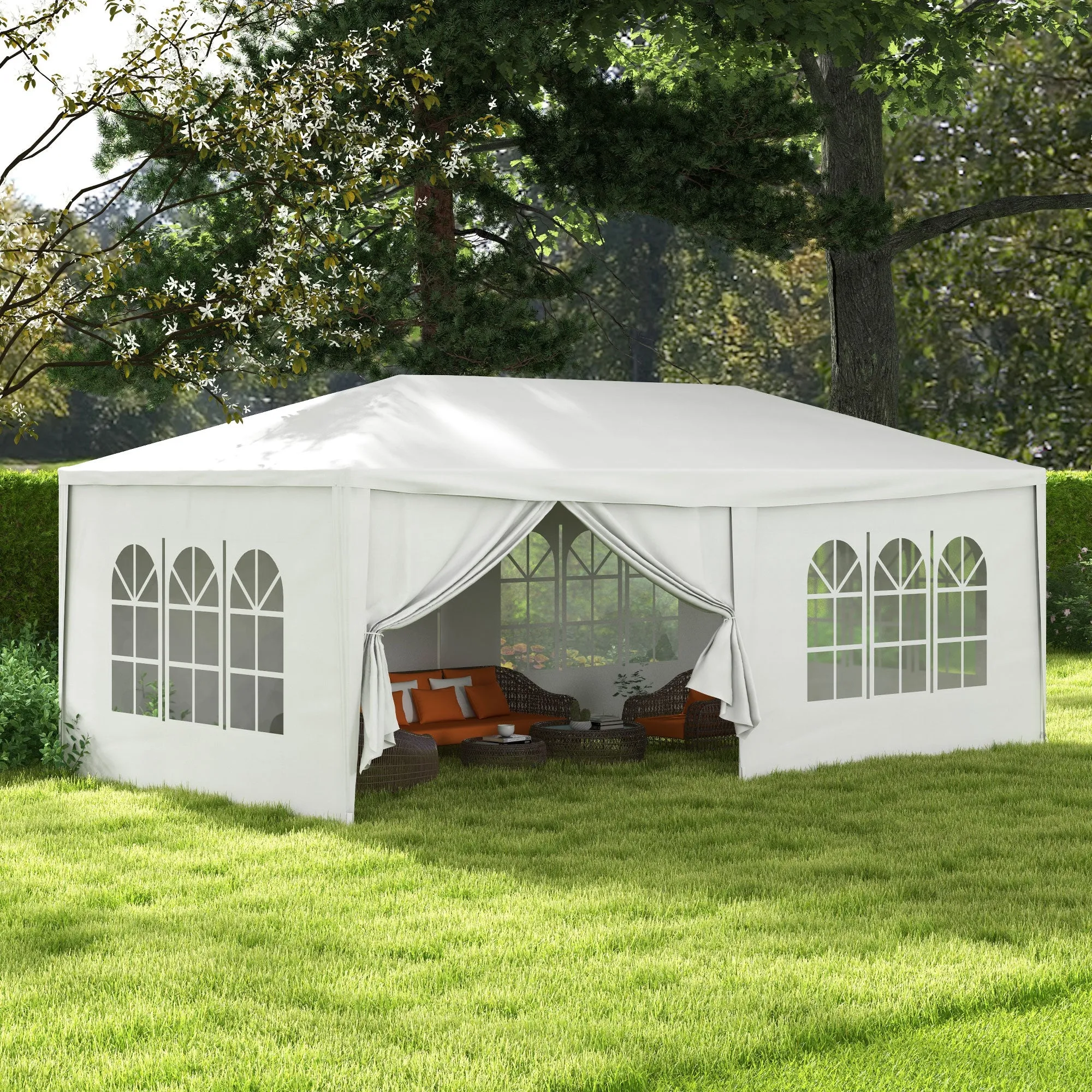 Gazebo Party Tent 6x3m with Removable Side Walls, Doors and Windows, White - Image 2