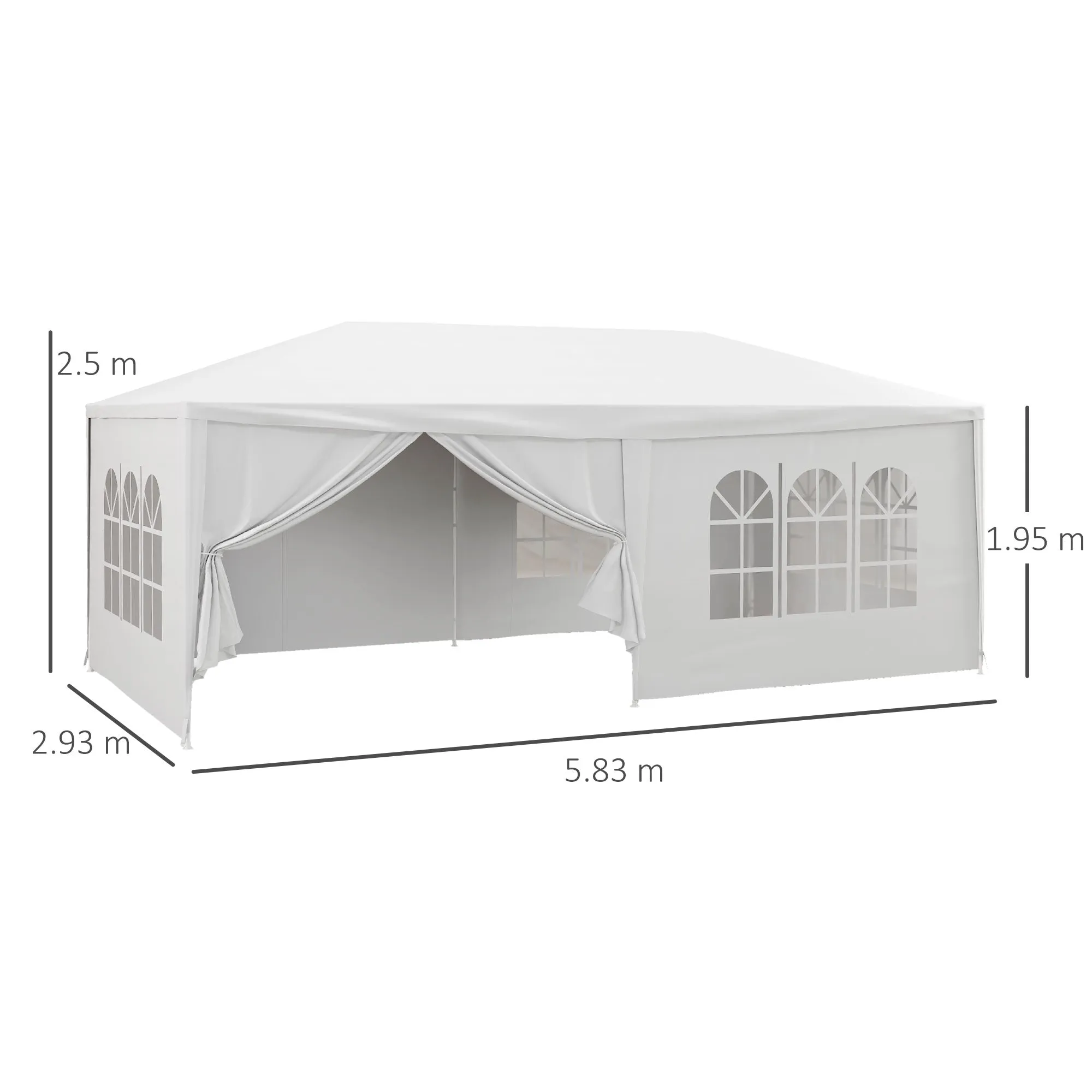 Gazebo Party Tent 6x3m with Removable Side Walls, Doors and Windows, White - Image 3