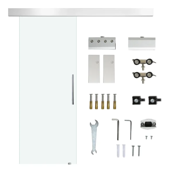 Sliding Door Clear Glass with Aluminum Track and Handle for Bathroom Kitchen Study 210x75x0.8cm