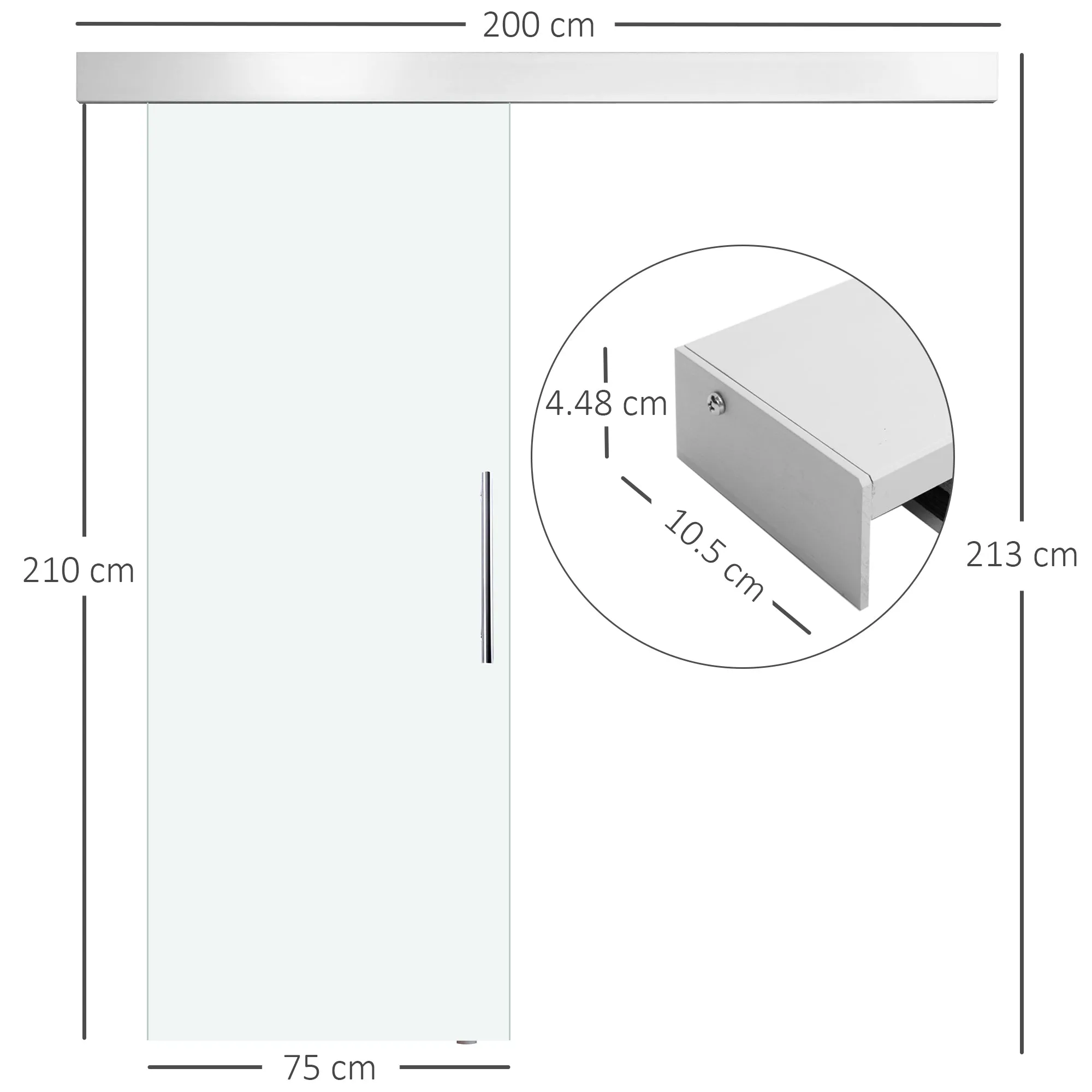 Sliding Door Clear Glass with Aluminum Track and Handle for Bathroom Kitchen Study 210x75x0.8cm - Image 3