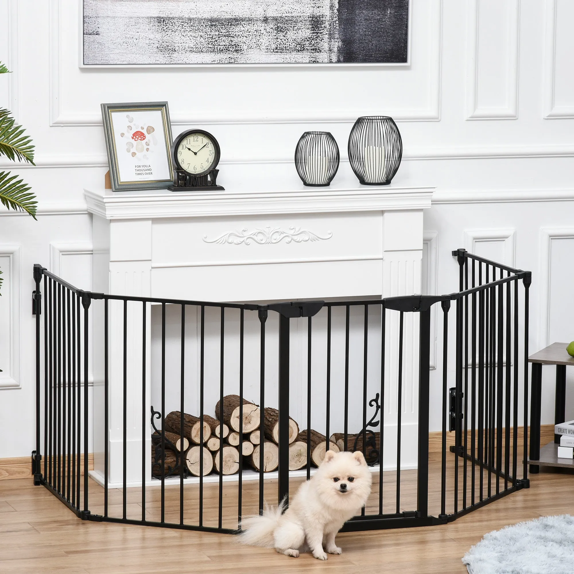 5 Panel Folding Dog Gate for Small and Medium Dogs, Metal and Plastic, 300x3x74.5 cm, Black - Image 2
