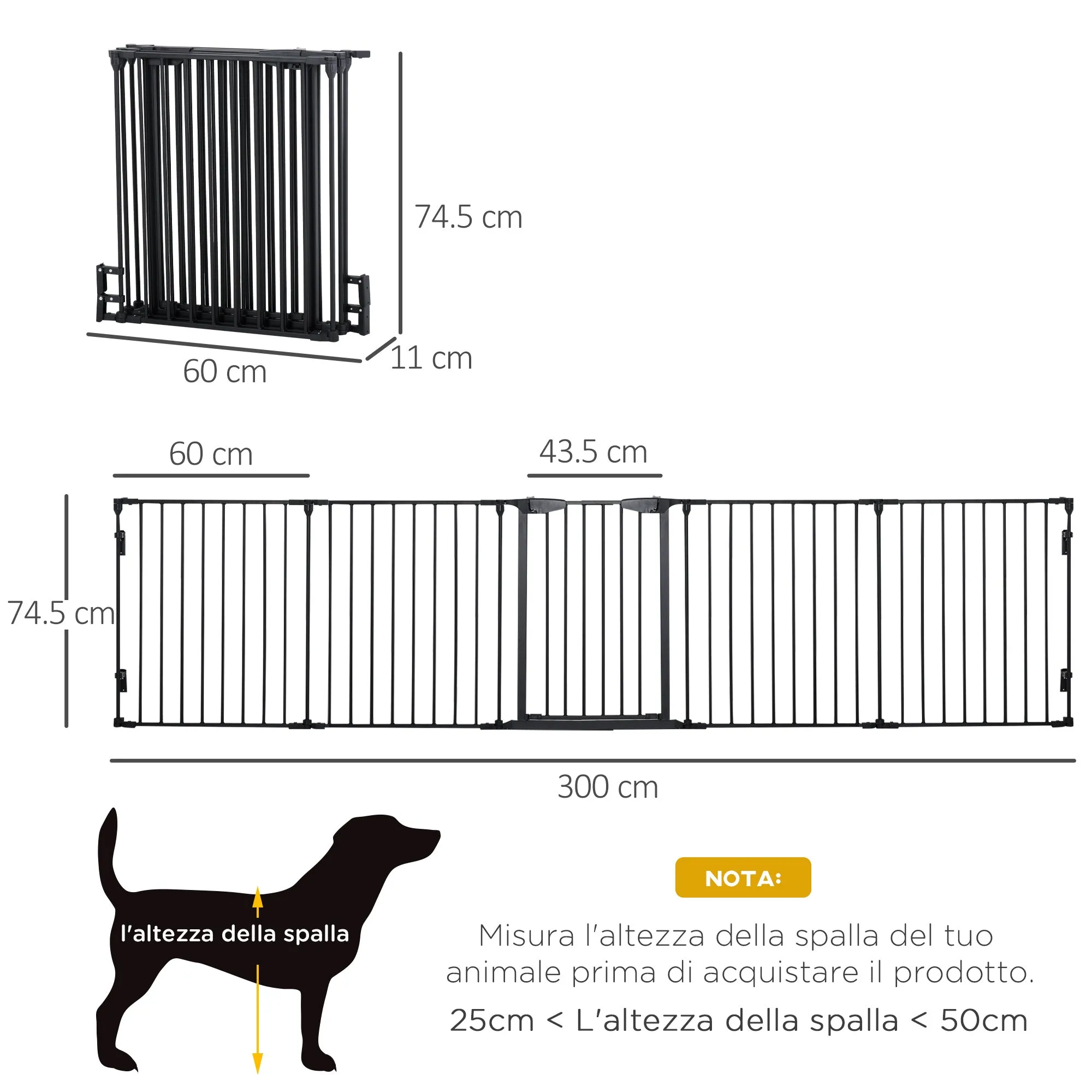 5 Panel Folding Dog Gate for Small and Medium Dogs, Metal and Plastic, 300x3x74.5 cm, Black - Image 3
