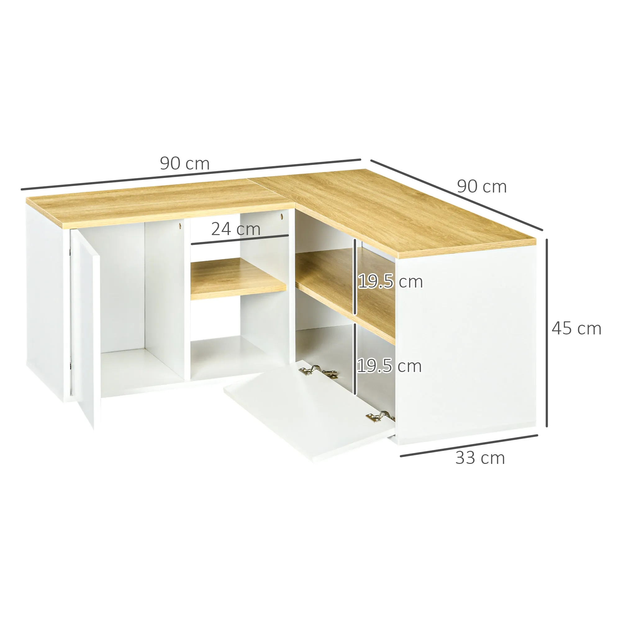 L-Shaped TV Cabinet for 40" TV with 3 Open Shelves and 2 Cabinets, Chipboard, 90x90x45 cm - Image 3