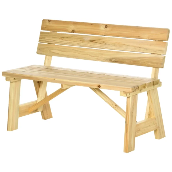 2-Seater Wooden Garden Bench with Slats and High Backrest, 116x56x80cm, Natural Color