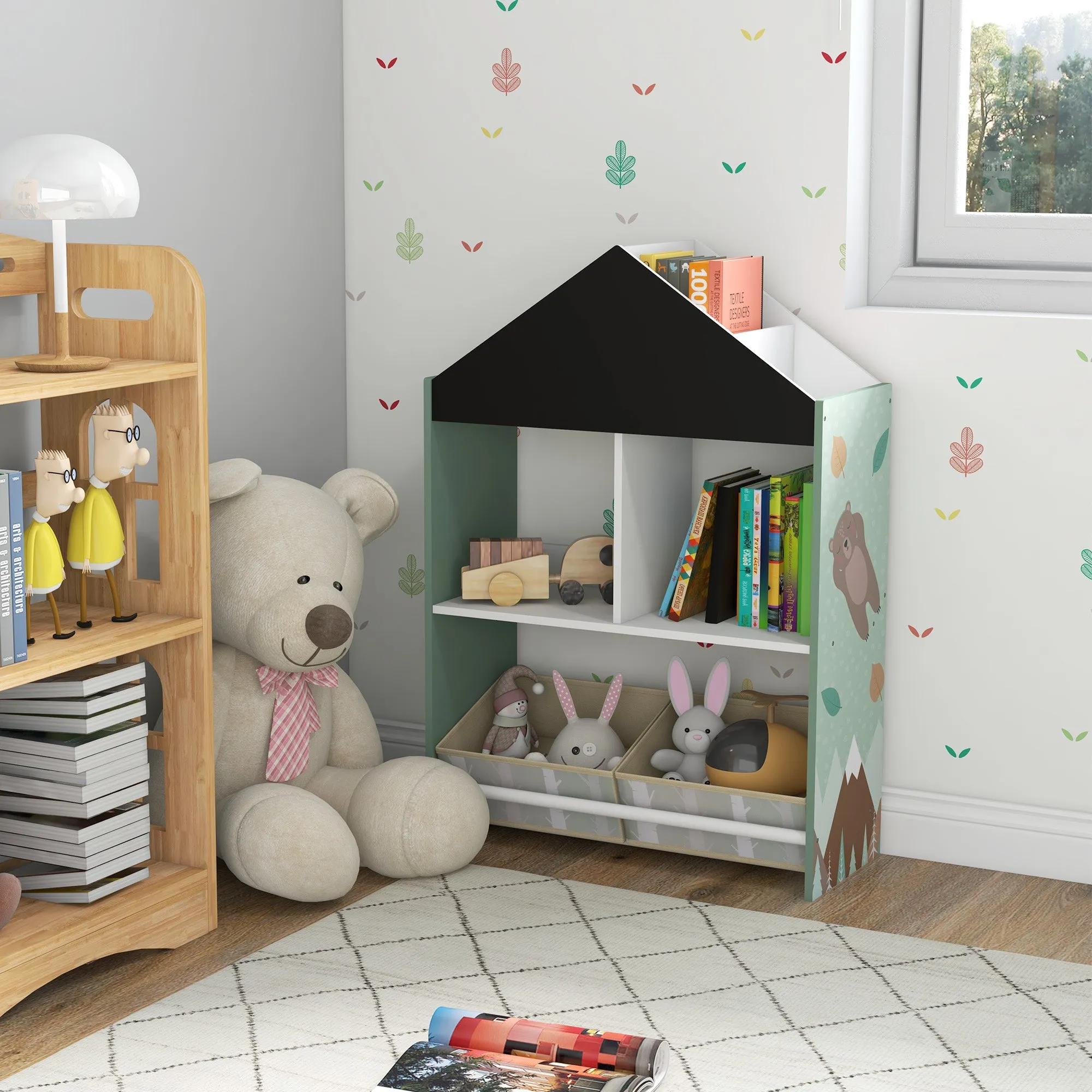 Children's Toy Storage Rack with Removable Shelves and Drawers, Green - Image 2