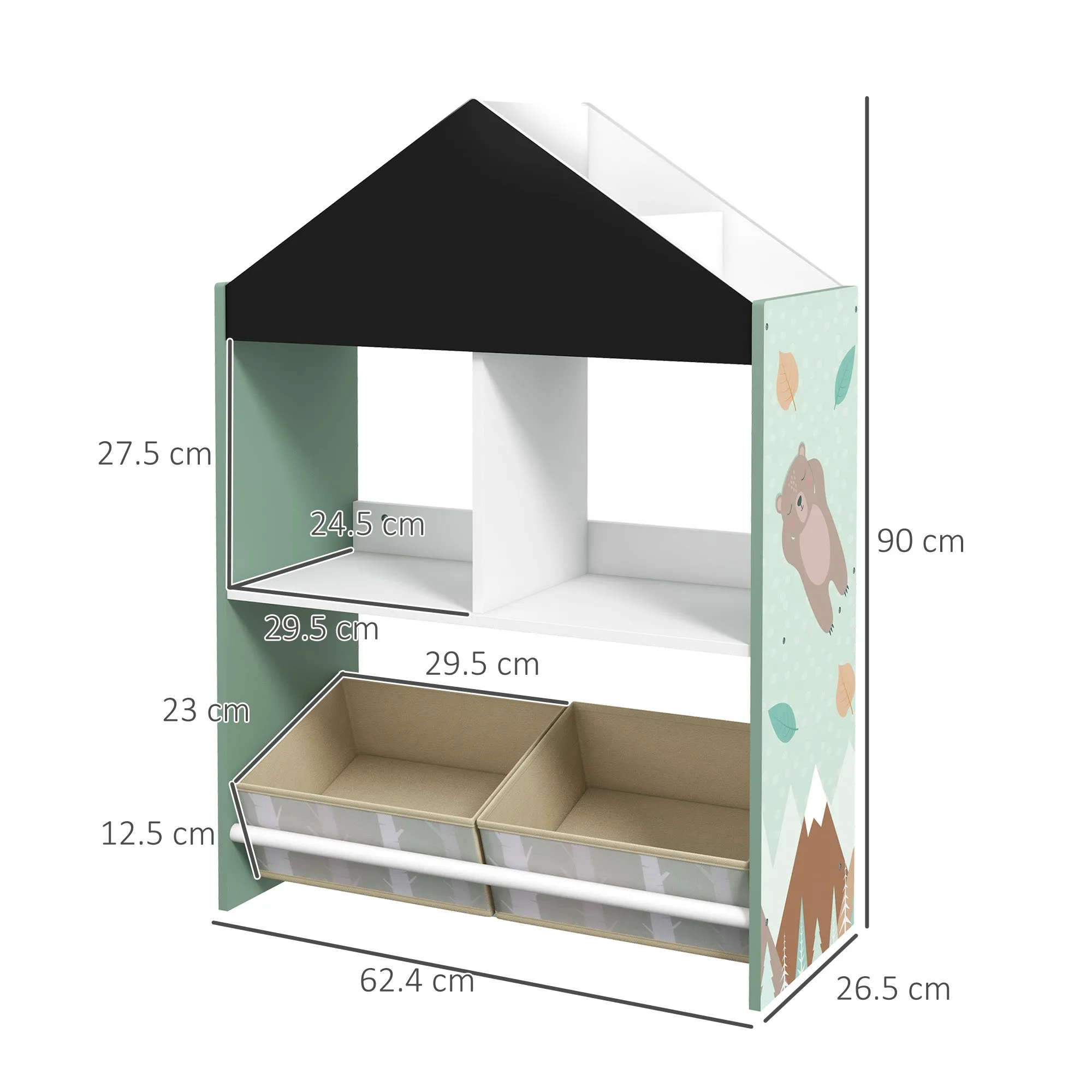 Children's Toy Storage Rack with Removable Shelves and Drawers, Green - Image 3