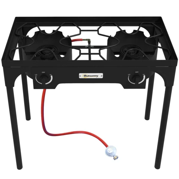 2-Burner 150,000 BTU Metal Camping Gas Stove with Removable Legs, Black