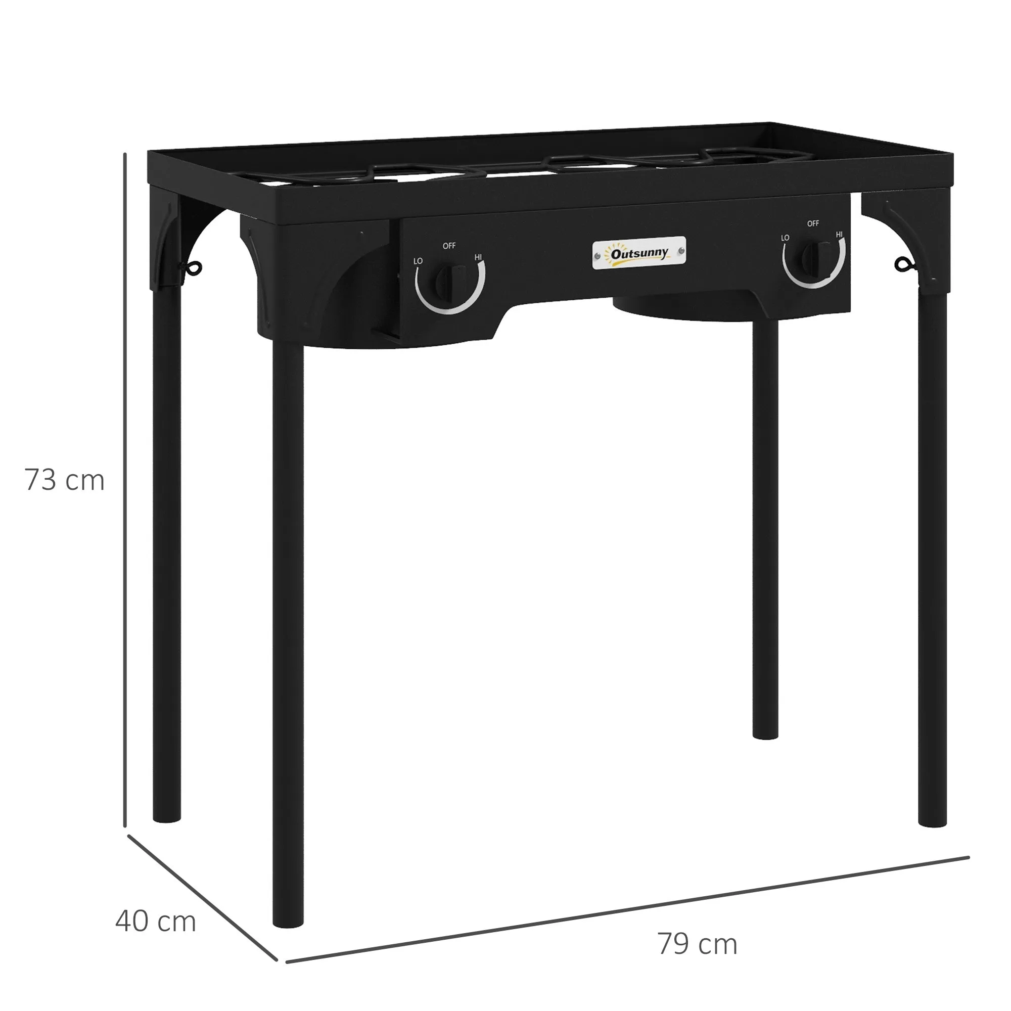 2-Burner 150,000 BTU Metal Camping Gas Stove with Removable Legs, Black - Image 3