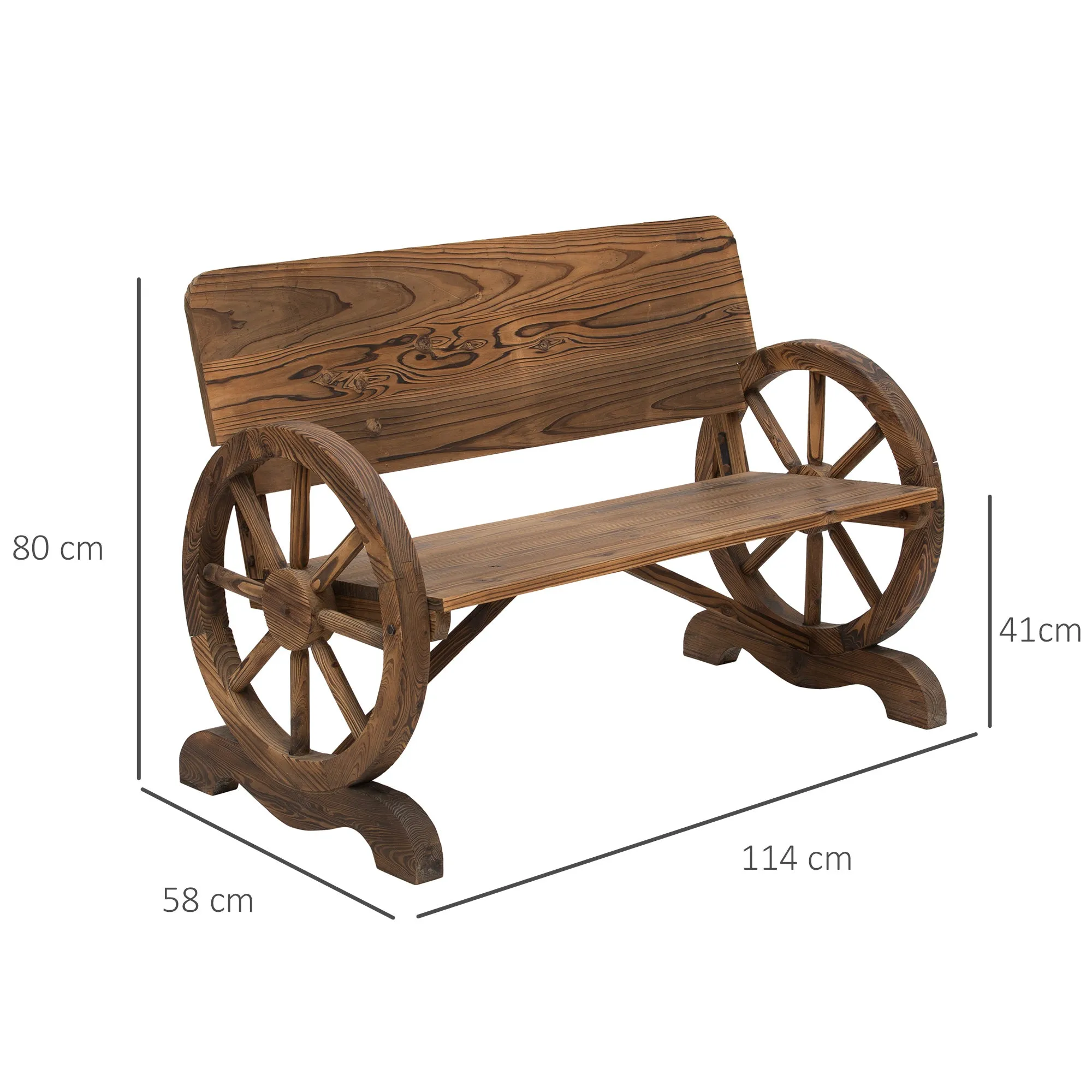 2-Seater Garden Bench with High Backrest, Fir Wood, 114x58x80 cm, Brown - Image 3