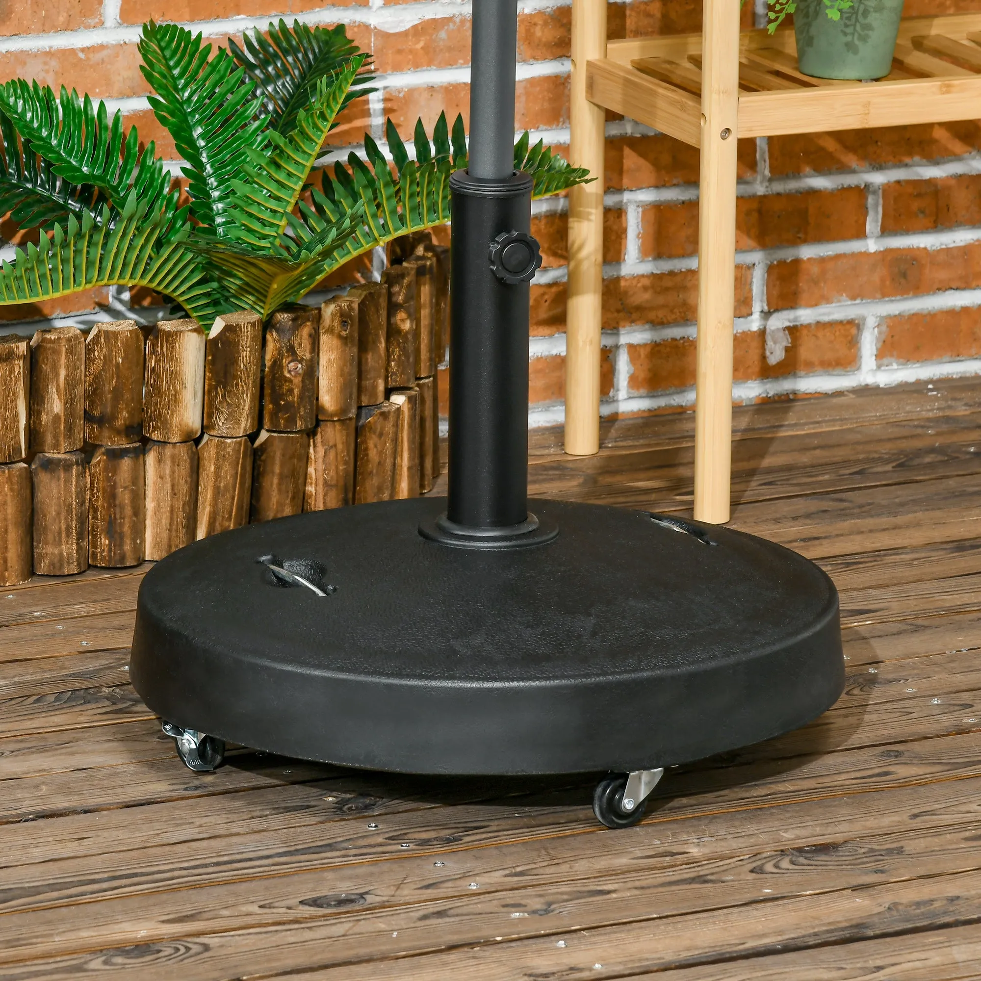 23.5kg Umbrella Base with 2 Cranks and Wheels, Resin and Steel, Ø53x41 cm, Black - Image 2