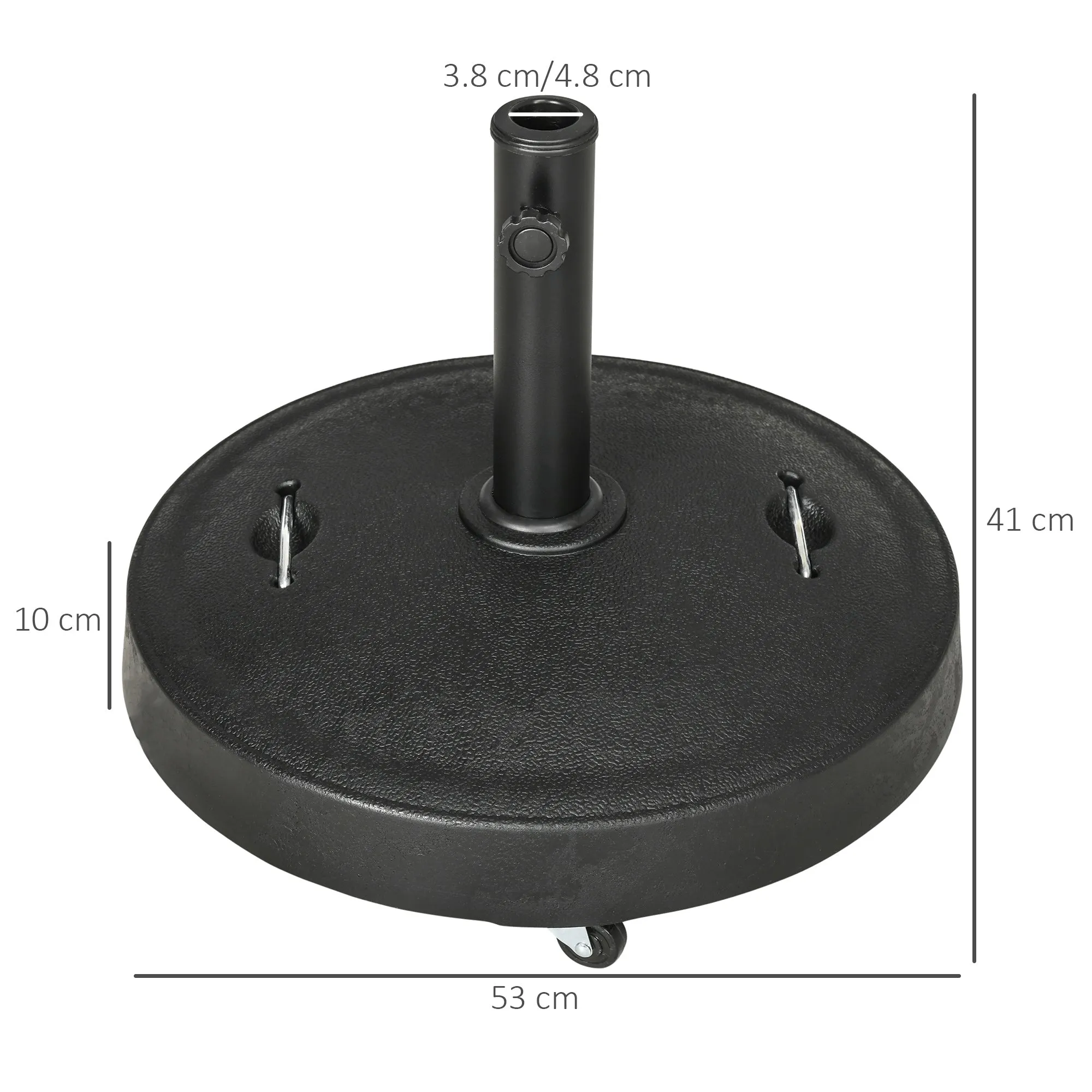 23.5kg Umbrella Base with 2 Cranks and Wheels, Resin and Steel, Ø53x41 cm, Black - Image 3