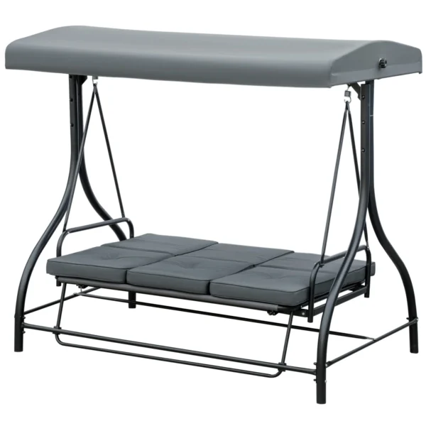 3 Seater Garden Swing Convertible to Lounger with Adjustable Canopy, Dark Grey