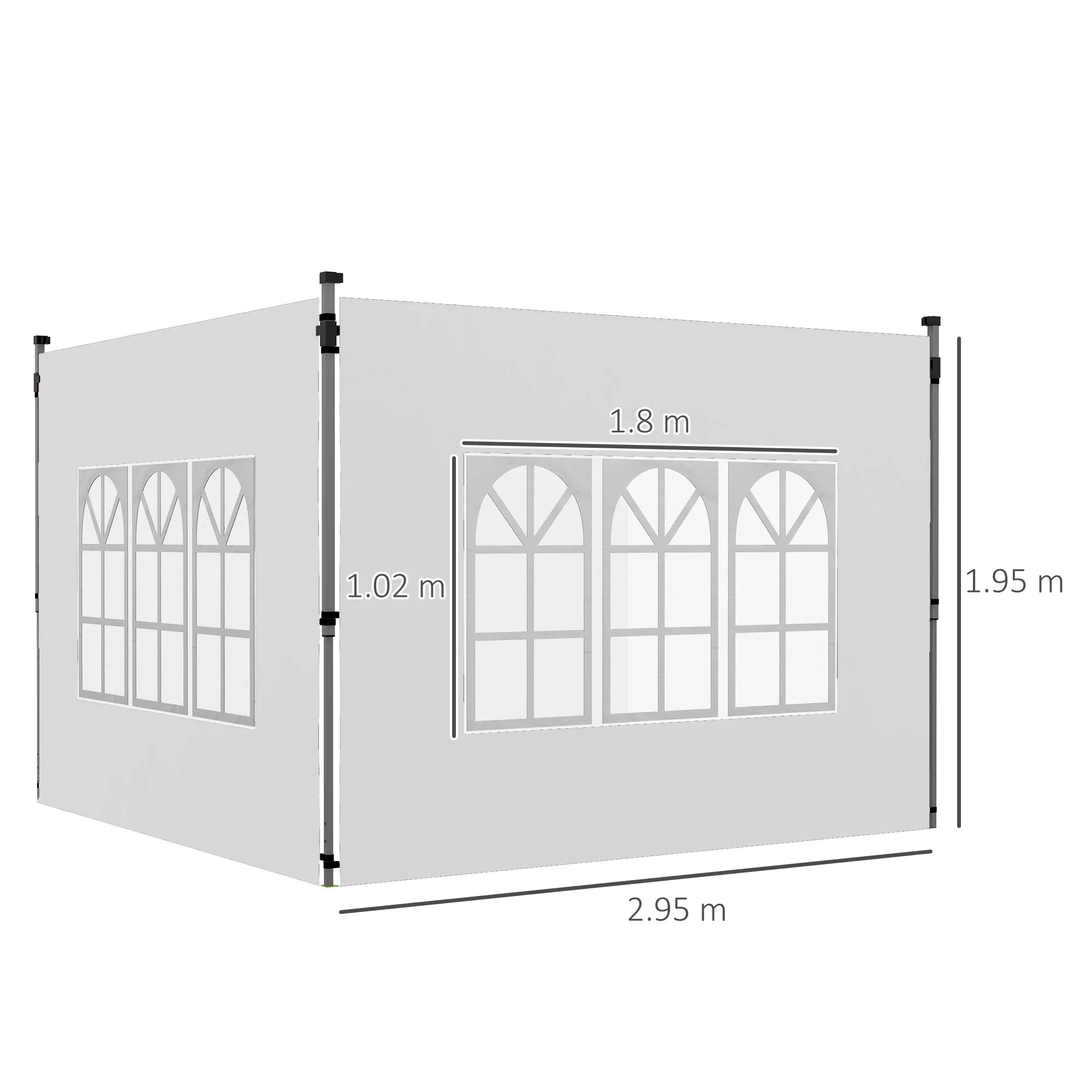 3x3 or 3x4 Gazebo Walls with Windows Included, Plastic and Oxford Fabric, 295x195 cm, White - Image 3