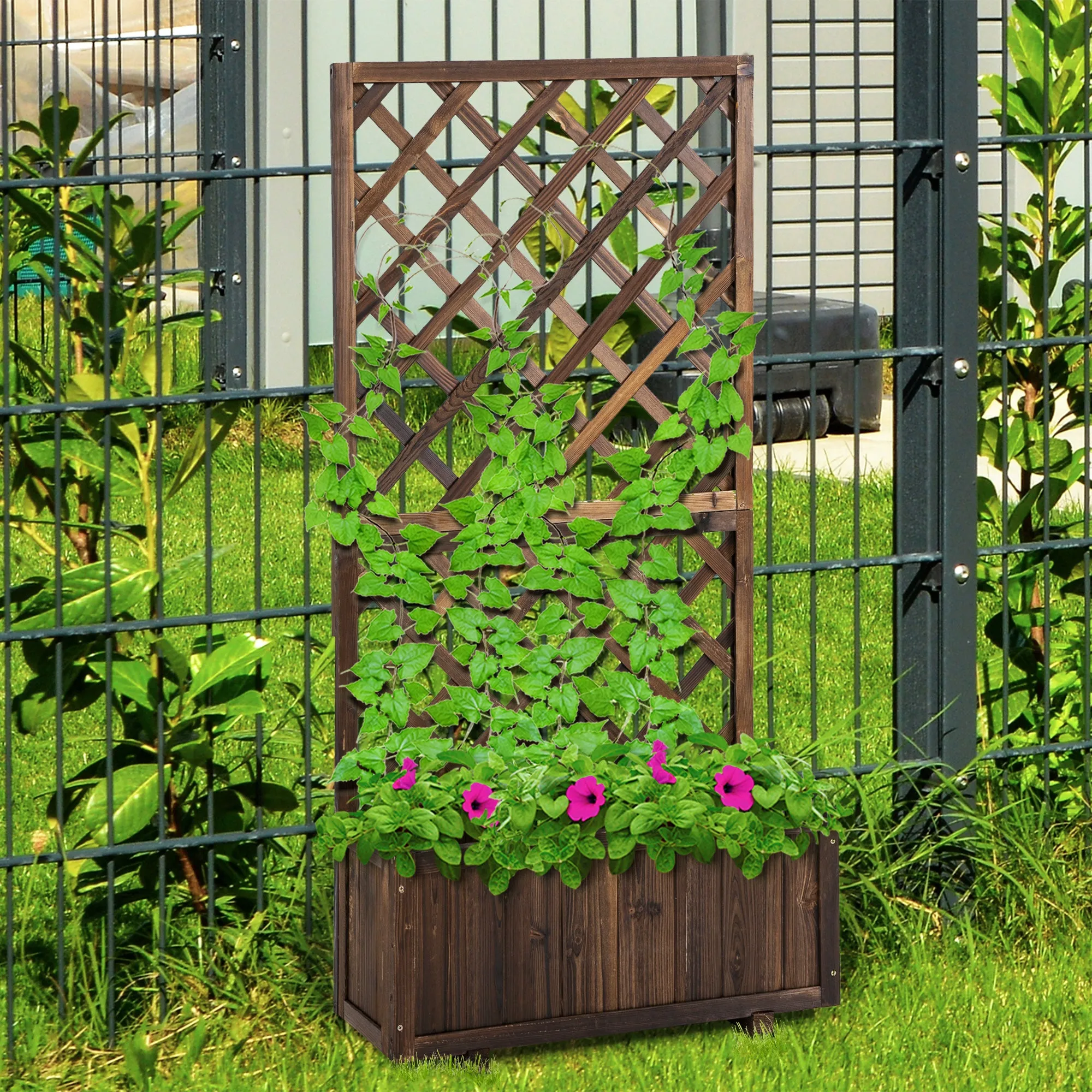Outdoor Planter with Trellis for Climbing Plants and Pot, in Fir Wood, 72.5x31.5x149.5 cm - Image 2