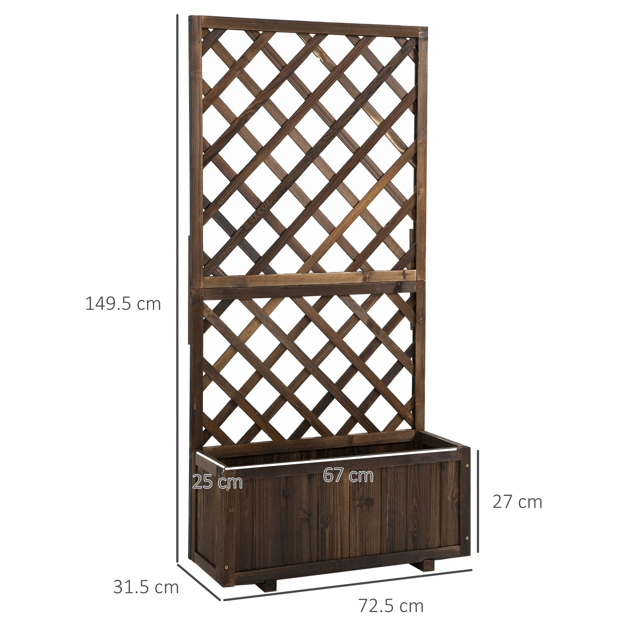 Outdoor Planter with Trellis for Climbing Plants and Pot, in Fir Wood, 72.5x31.5x149.5 cm - Image 3