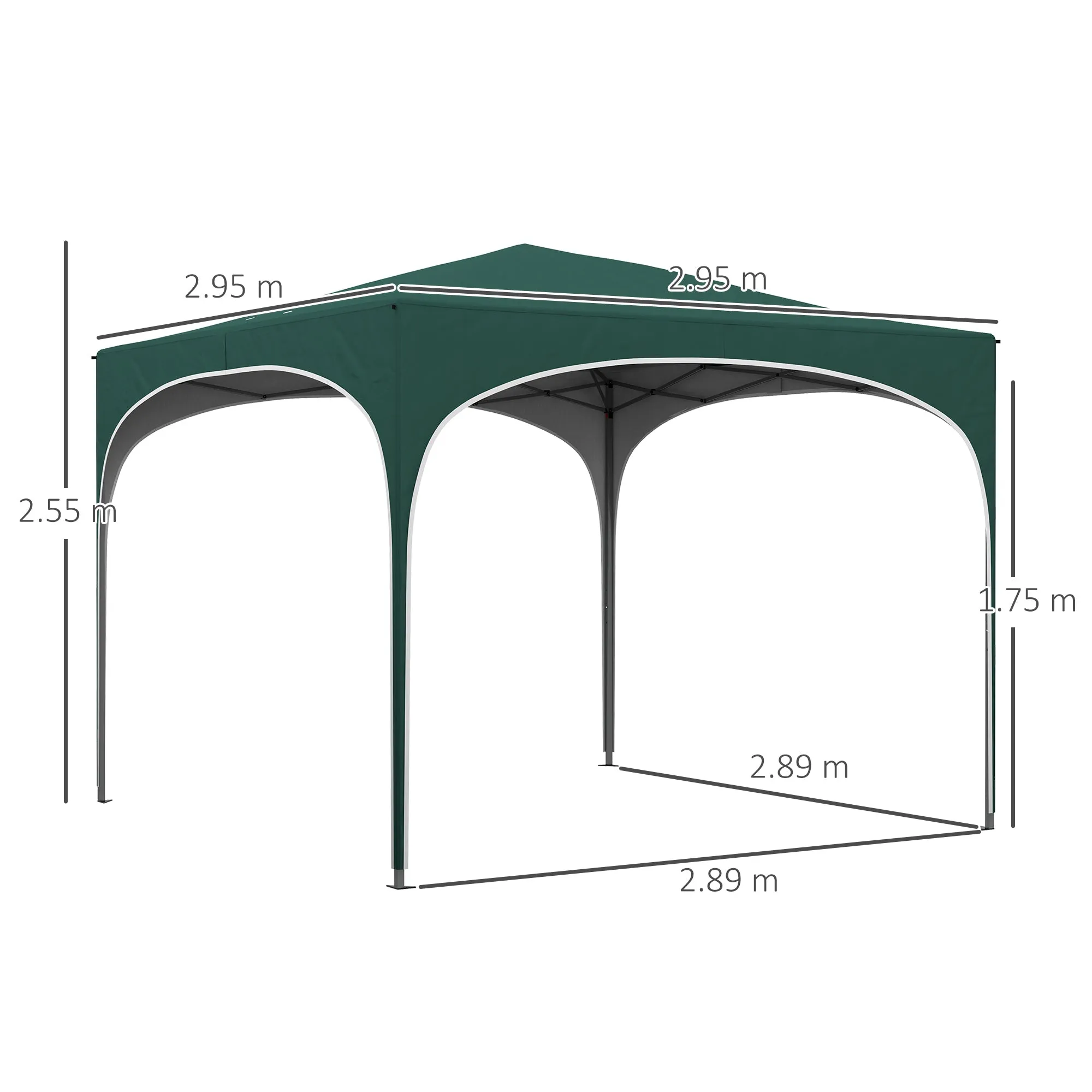 Gazebo, Adjustable Height Garden Gazebo with Drainage Holes and Carry Bag, Metal, Green - Image 3