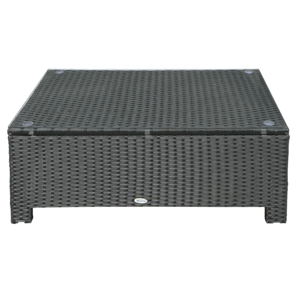 Outdoor PE Rattan Coffee Table with Tempered Glass Top, 85x50x39cm, Black