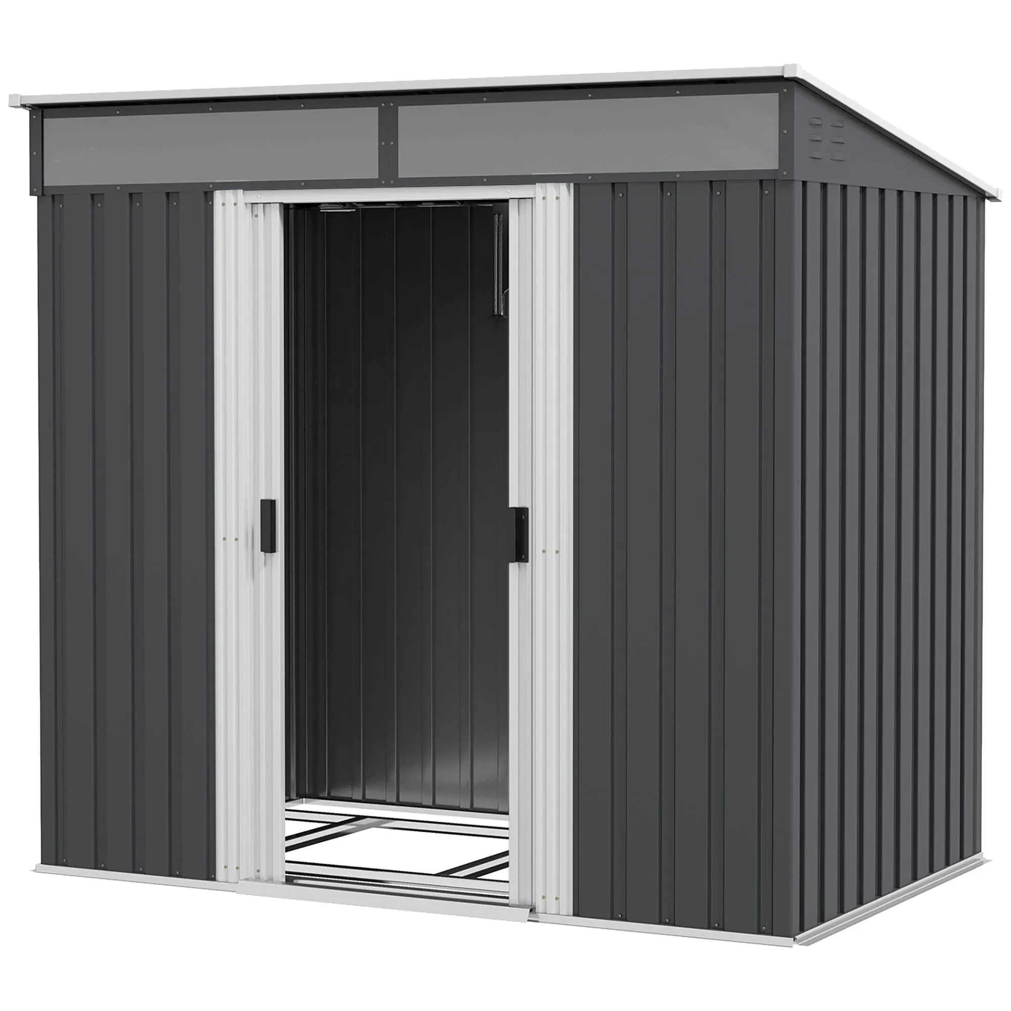 Garden Shed Tool Storage with 4 Windows and 2 Hooks, Galvanized Steel, 195x122x181.5 cm, Grey - Image 2