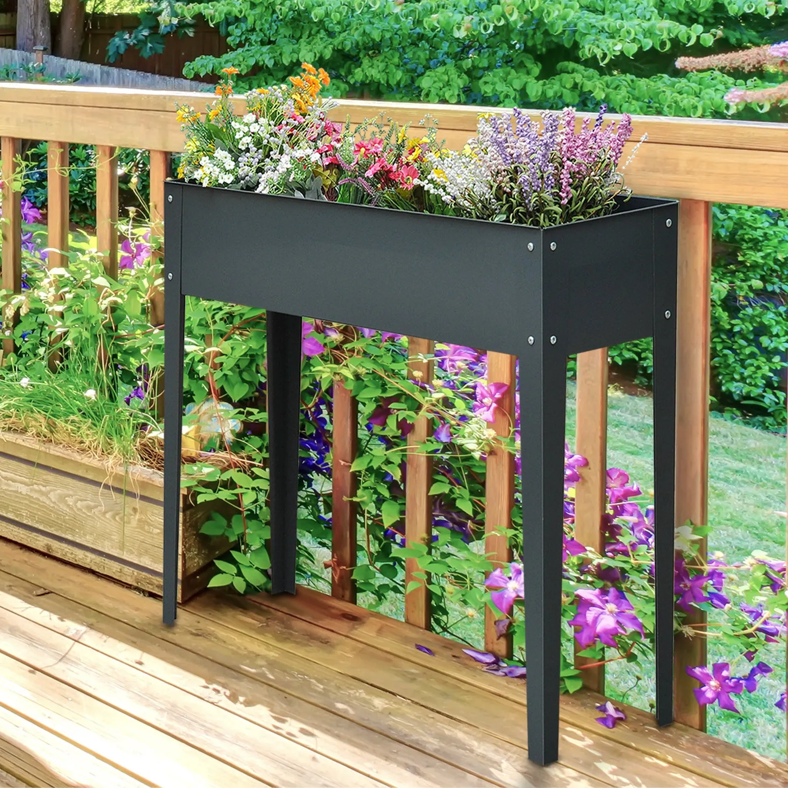Raised Outdoor Planter Metal with 3 Drainage Holes, 100x30x80 cm, Grey - Image 2