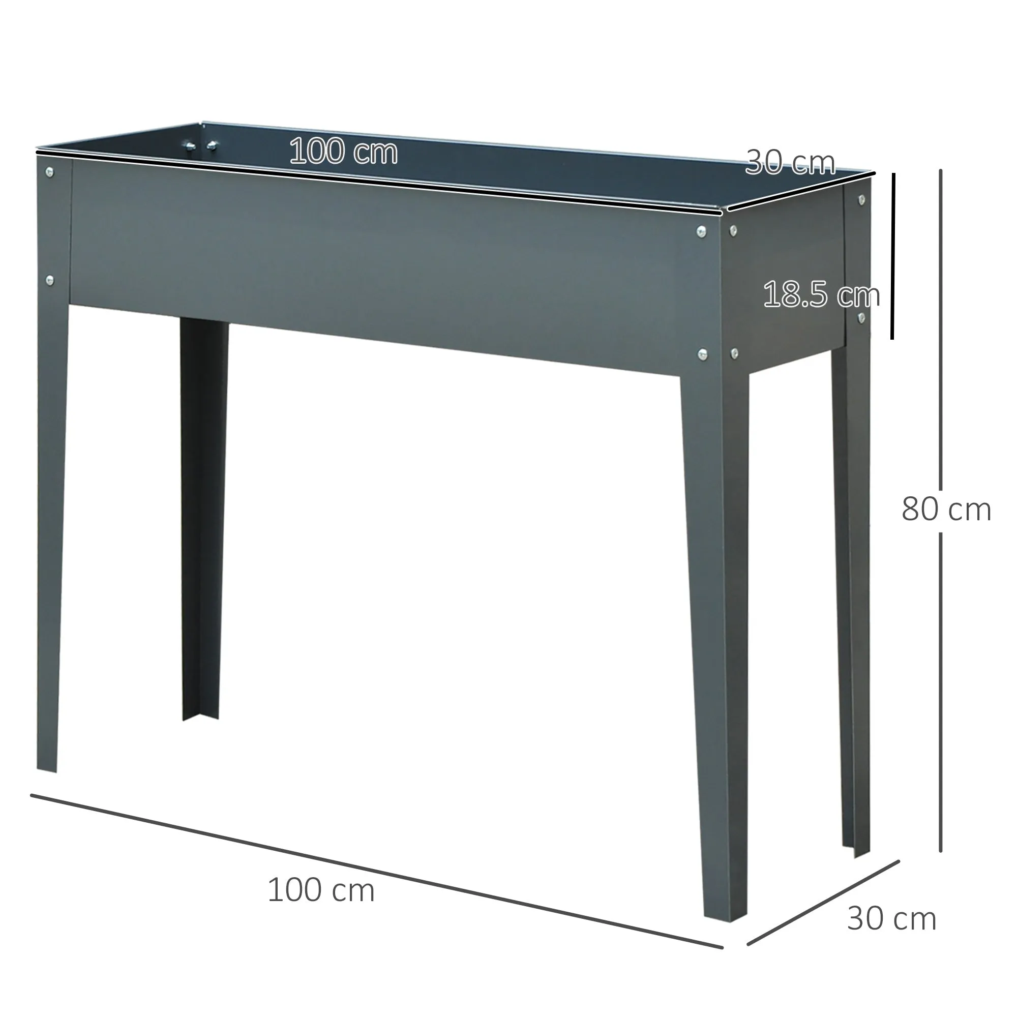 Raised Outdoor Planter Metal with 3 Drainage Holes, 100x30x80 cm, Grey - Image 3
