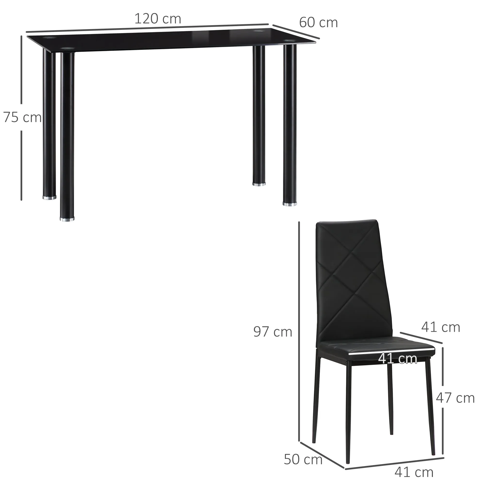 Dining Table Set with 4 Chairs, Glass Top and Faux Leather Upholstered Chairs, Black - Image 3