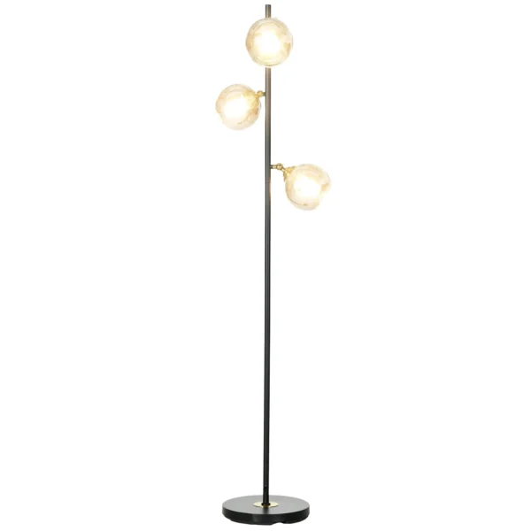 Metal Tree Floor Lamp with 3 Glass Shades, Ø36x162 cm, Black and Grey