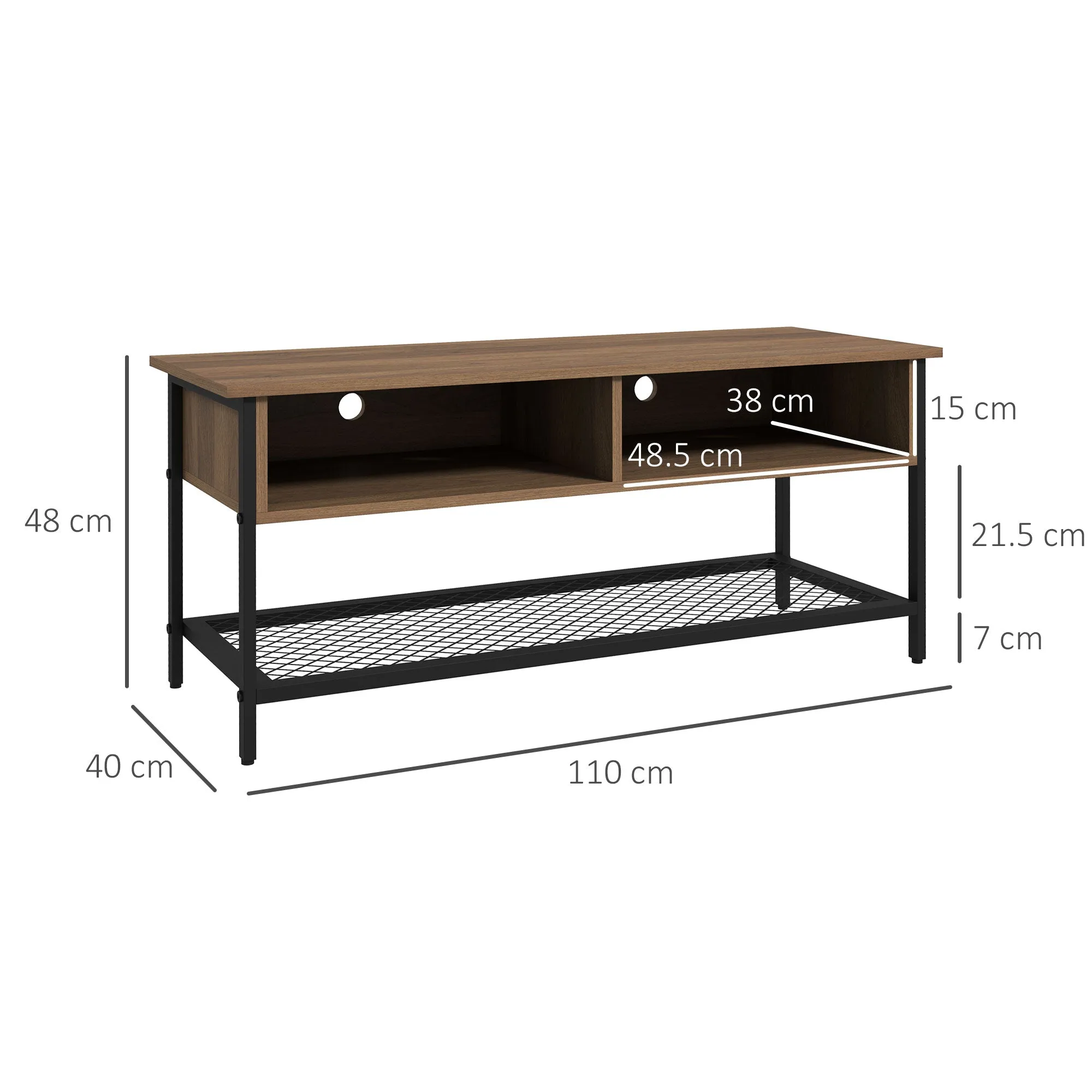 Industrial Style TV Stand Up to 48" in Wood and Steel, 110x40x48cm, Brown and Black - Image 3
