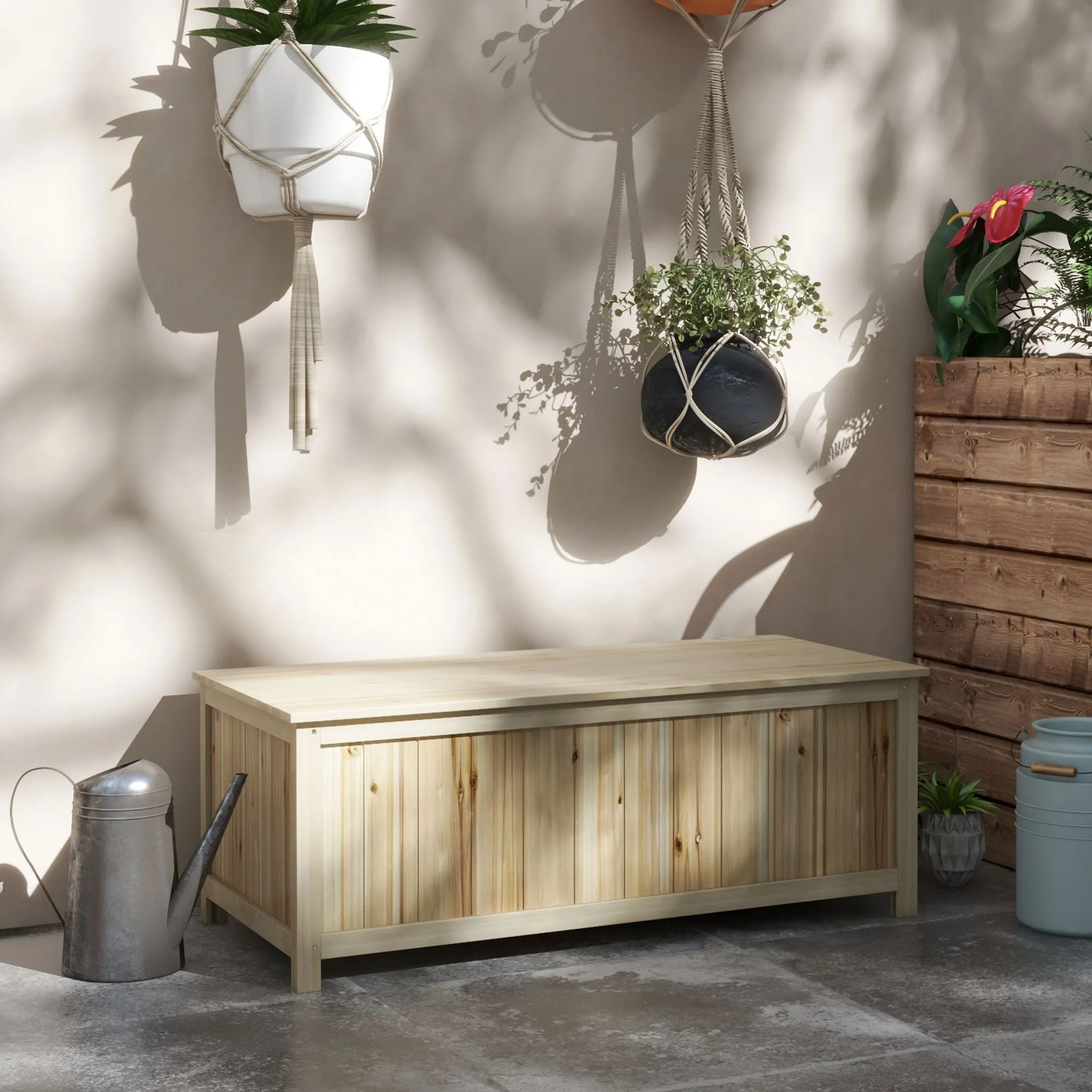 72L Fir Wood Garden Storage Bench, 120x55x45cm, Wood Color - Image 2