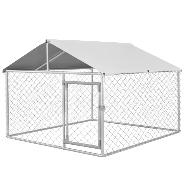 Outdoor Medium Dog Playpen with Waterproof Roof, 200x200x150cm, Silver