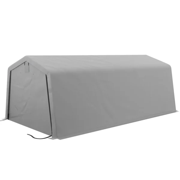 Car and Party Tent with 2 Side Windows, Galvanized Steel and PE, 618x265/330x240 cm, Light Grey
