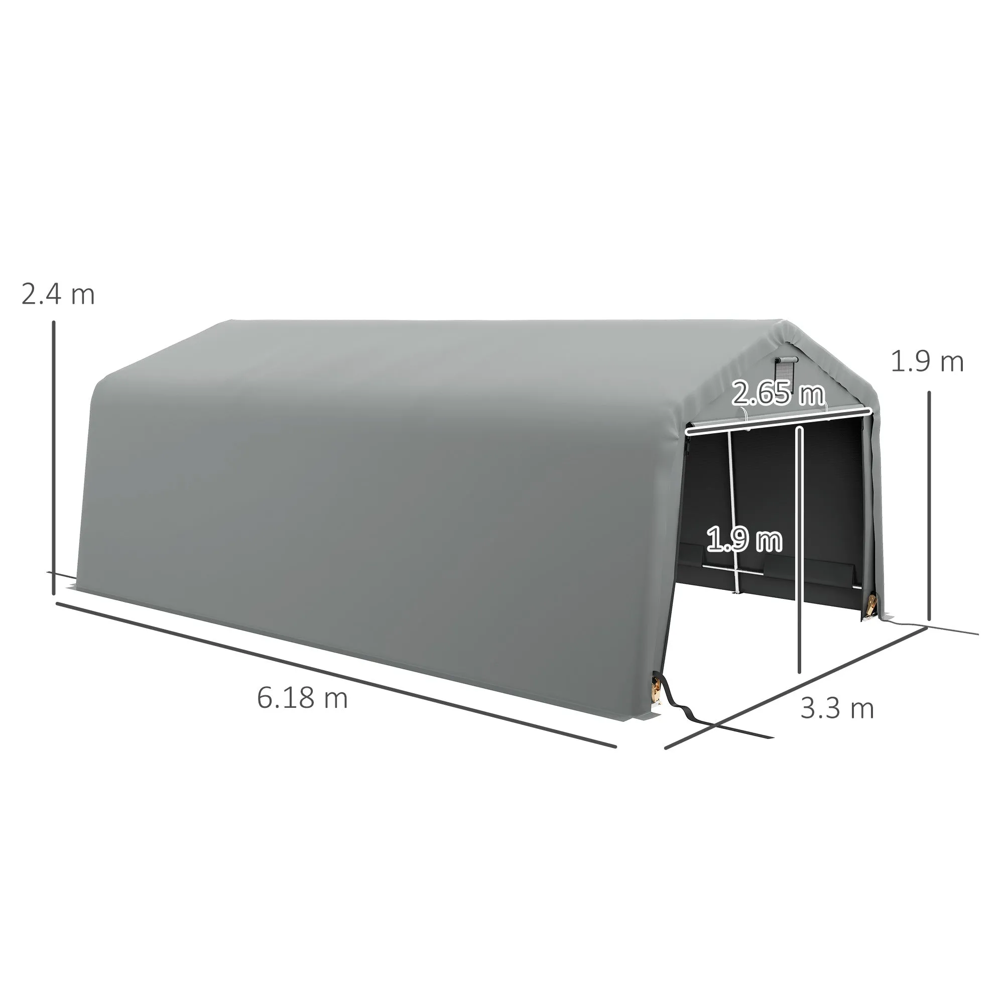 Car and Party Tent with 2 Side Windows, Galvanized Steel and PE, 618x265/330x240 cm, Light Grey - Image 3