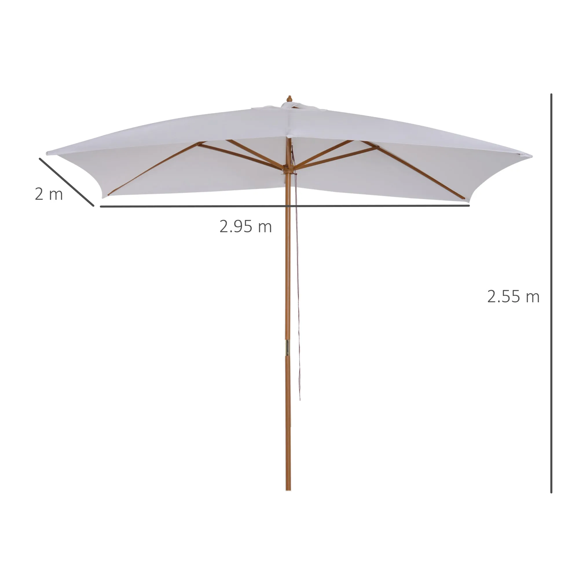 Garden Umbrella 2x3 in Lacquered Wood with Removable Cover, White - Image 3