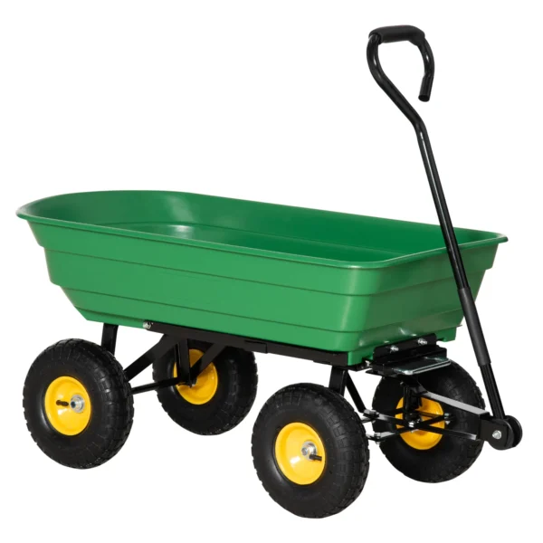 75L Steel and PP Garden Cart with Tipping Tray and Handle, 109x52x94 cm, Green