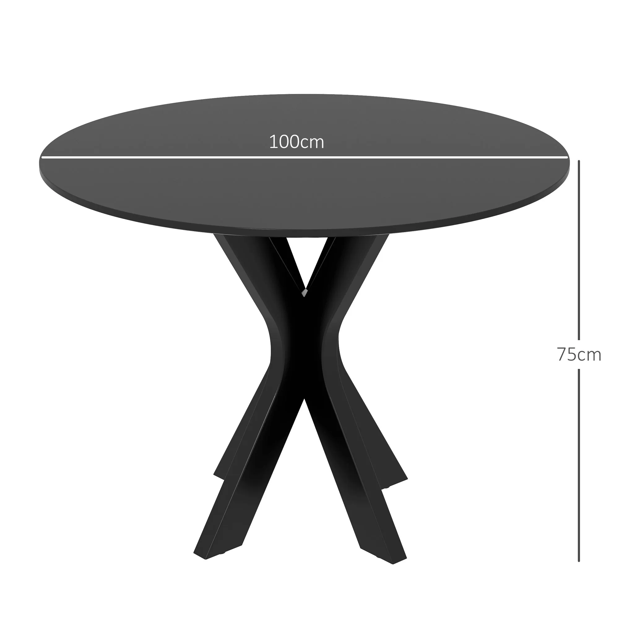 Modern Round Dining Table for 4 People in Steel and MDF, Ø100x75cm, Black - Image 3