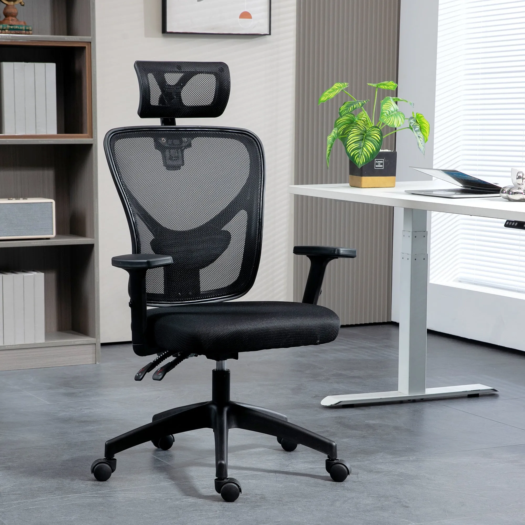 Ergonomic Office Chair with Adjustable Height, Lumbar Support and Headrest, 66x61x106-116cm Black - Image 2