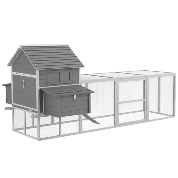 Garden Chicken Coop with Chicken House, Ramp and Open Area, 310.5x149.5x149cm, Grey