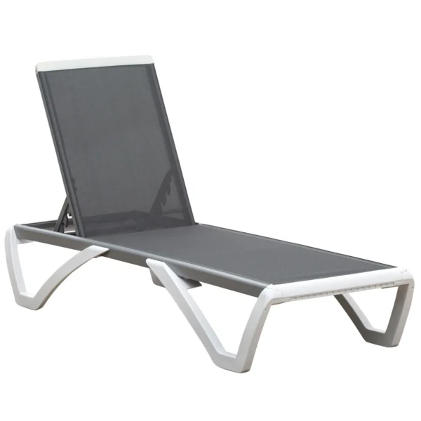 Sun Lounger with Reclining Backrest and Rear Wheels, 195x67.5x33 cm, Grey and White