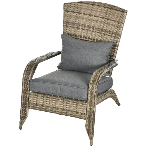 Adironrack Garden Chair with Armrests, Rattan and Steel, 64x80x90 cm, Brown and Grey