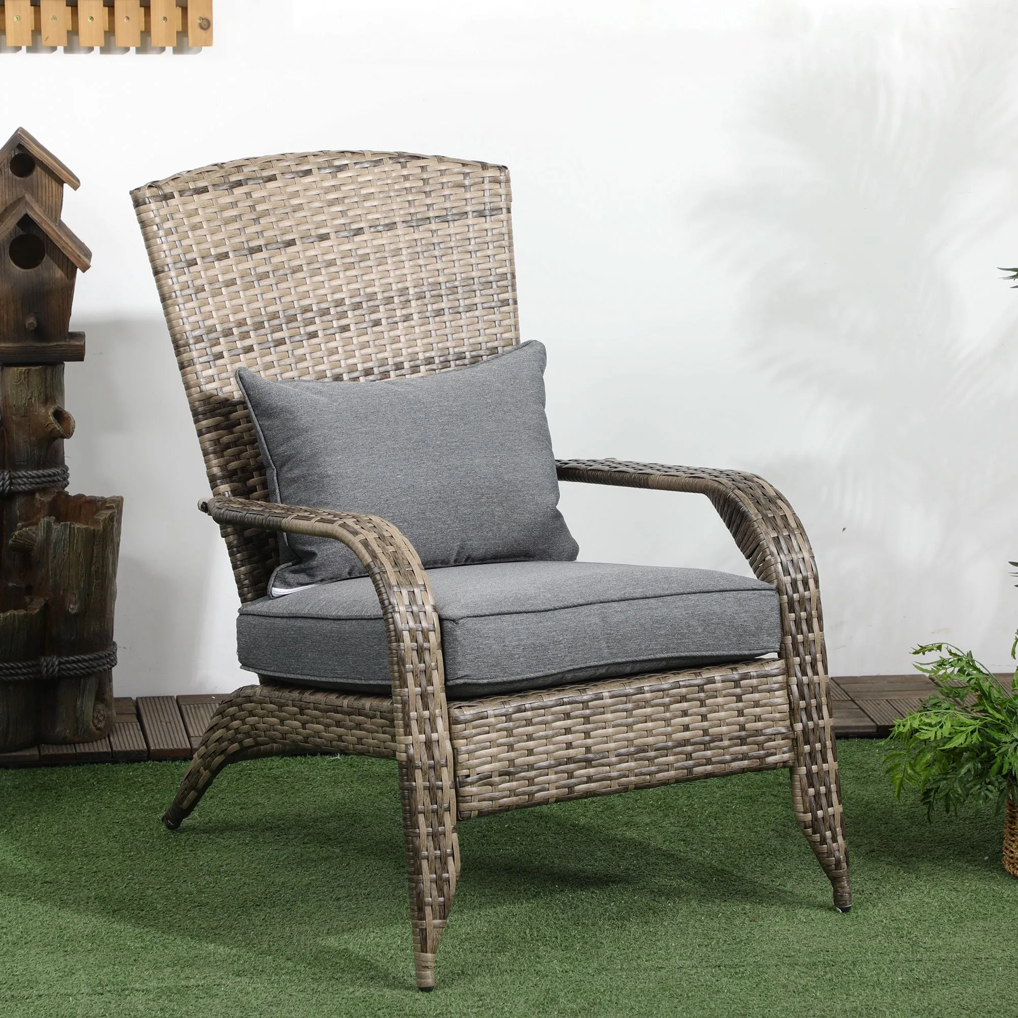 Adironrack Garden Chair with Armrests, Rattan and Steel, 64x80x90 cm, Brown and Grey - Image 2