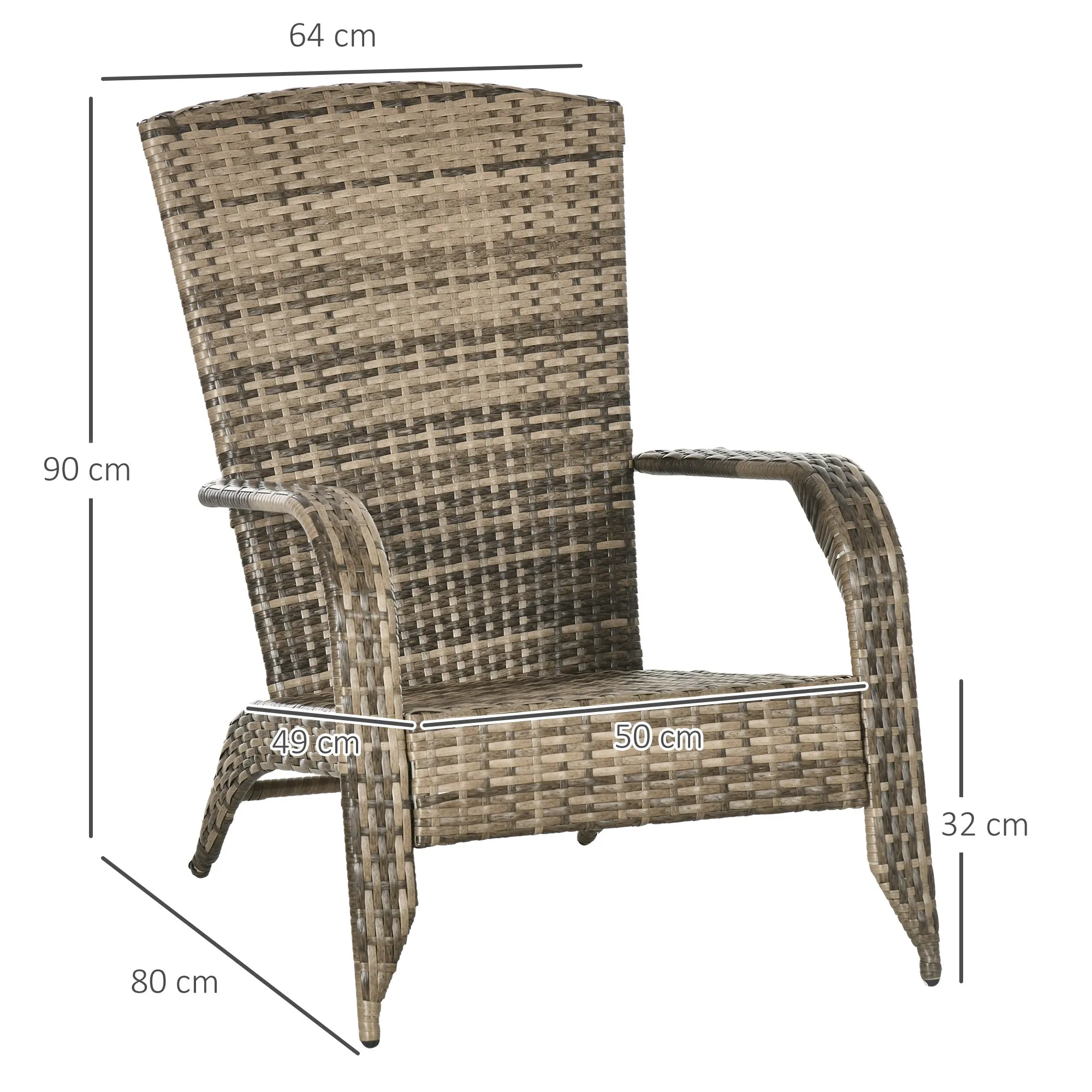 Adironrack Garden Chair with Armrests, Rattan and Steel, 64x80x90 cm, Brown and Grey - Image 3