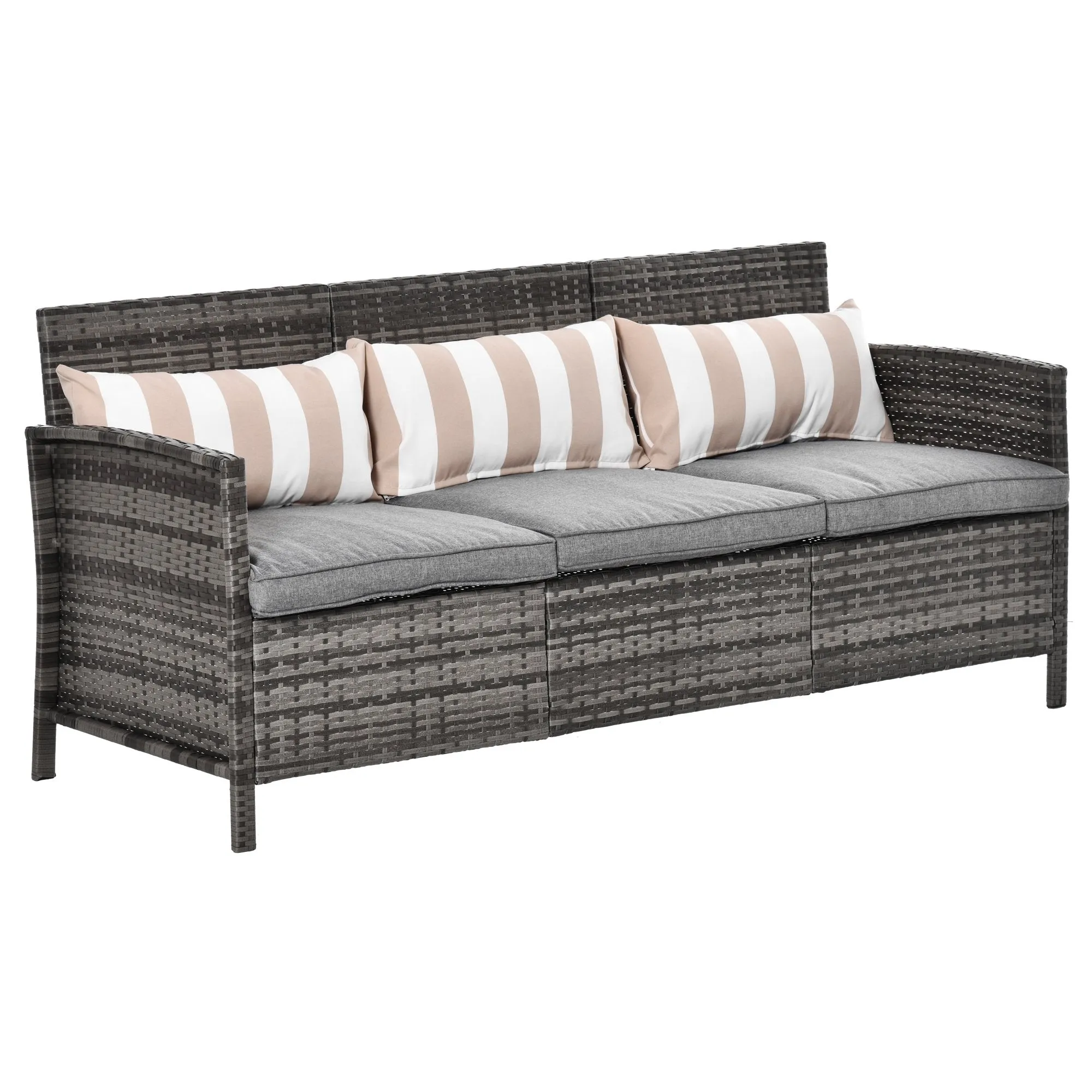 3 Seater Outdoor Sofa in Rattan (PE) with Padded and Removable Cushions, Garden/Terrace, 173x68x78cm