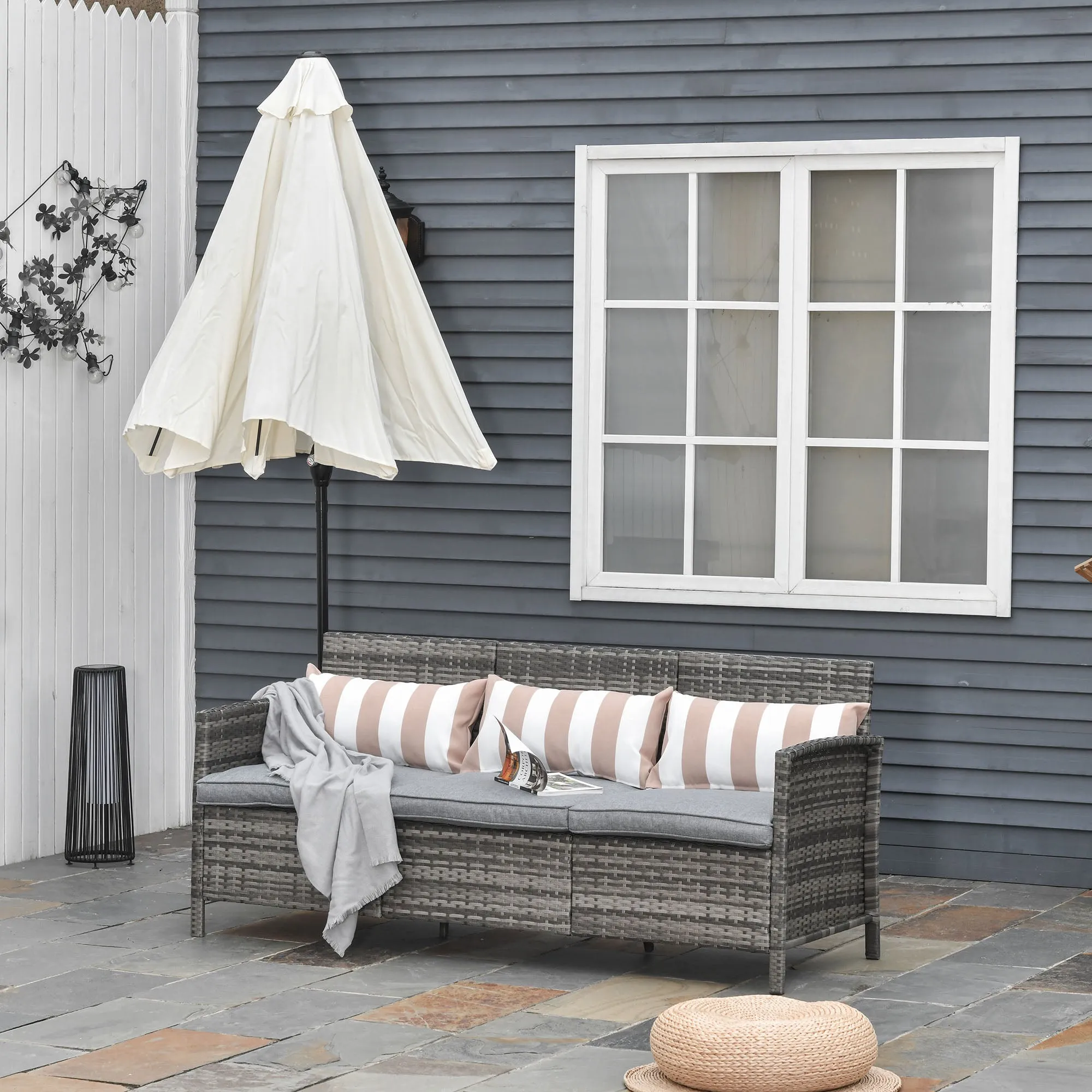 3 Seater Outdoor Sofa in Rattan (PE) with Padded and Removable Cushions, Garden/Terrace, 173x68x78cm - Image 2
