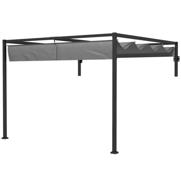Pergola Gazebo 3x4 m with Retractable Roof and Drainage Holes, in Steel and Polyester, Grey