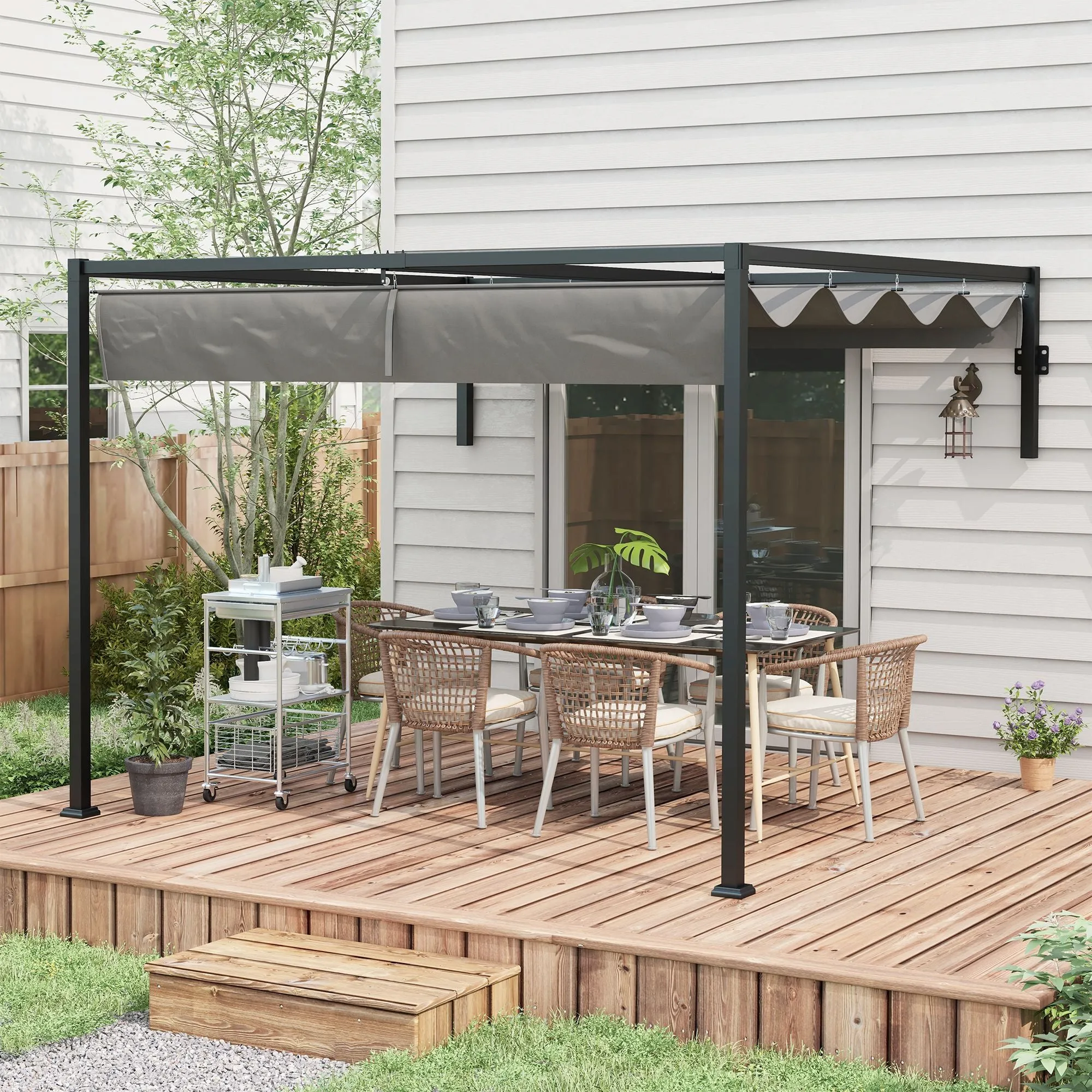 Pergola Gazebo 3x4 m with Retractable Roof and Drainage Holes, in Steel and Polyester, Grey - Image 2