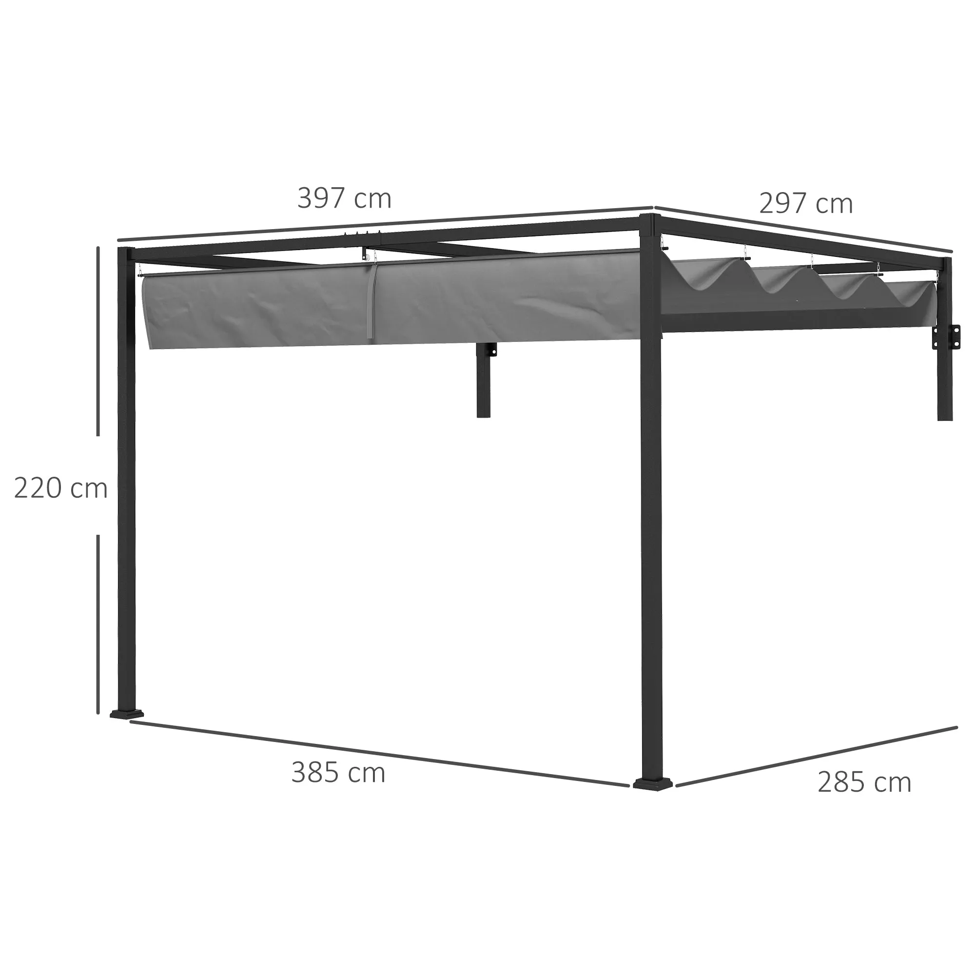 Pergola Gazebo 3x4 m with Retractable Roof and Drainage Holes, in Steel and Polyester, Grey - Image 3