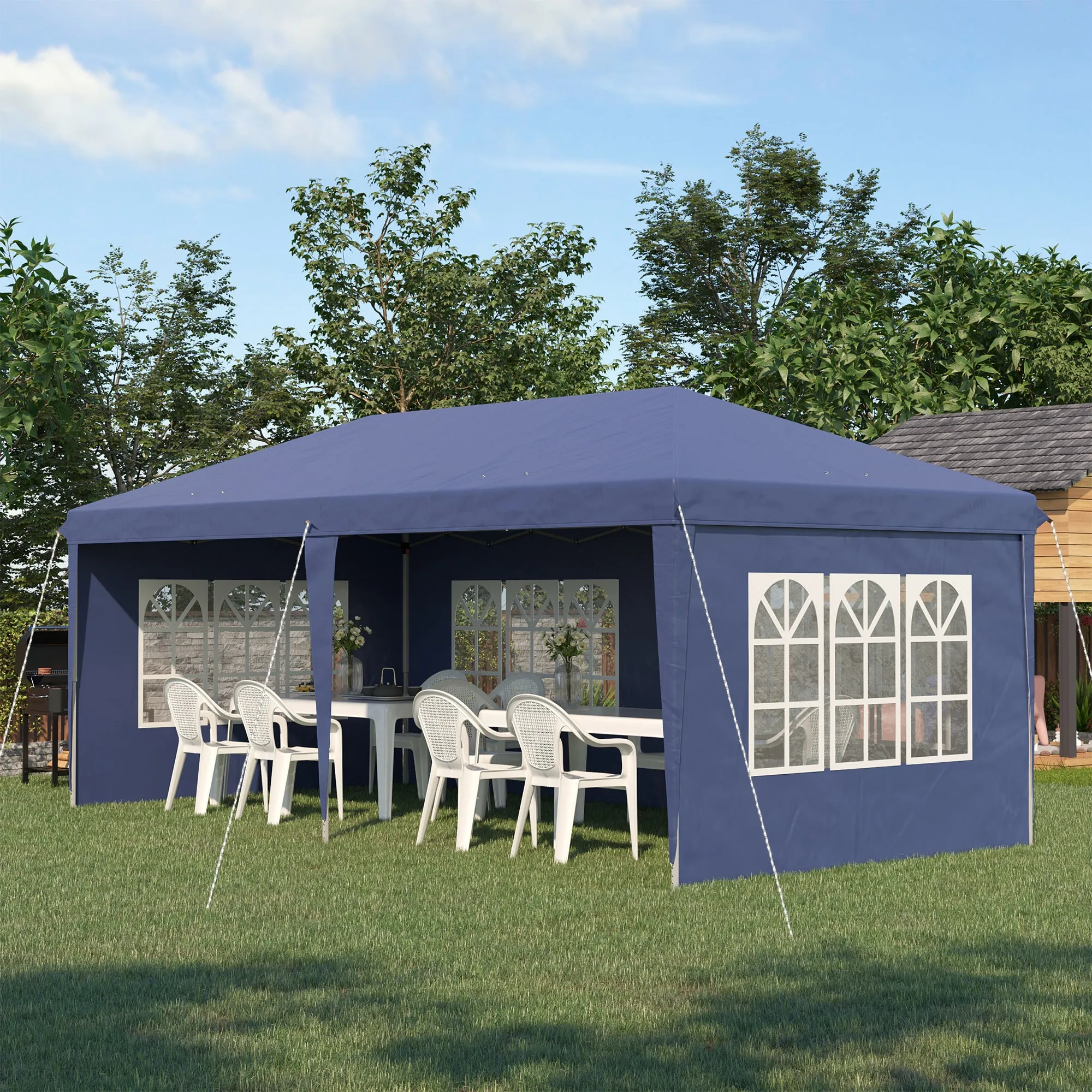6x3 m Height Adjustable Garden Gazebo with Removable Walls, Steel and Polyester, Blue - Image 3