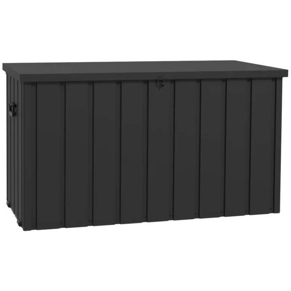 450L Storage Bench with 2 Wheels and Handles, Steel and PP, 125.5x61. 5x70 cm, Dark Grey